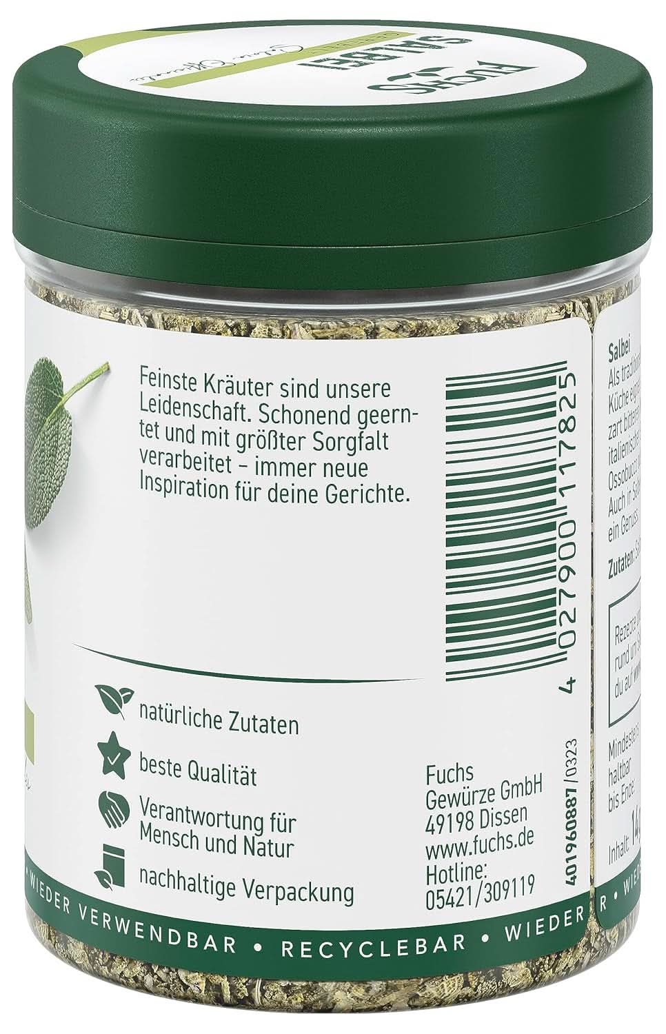 Fuchs, Salbei, saure Note, zart bitter für Ravioli oder Gnocchi, 14 Gramm Gewürze Naty Shop