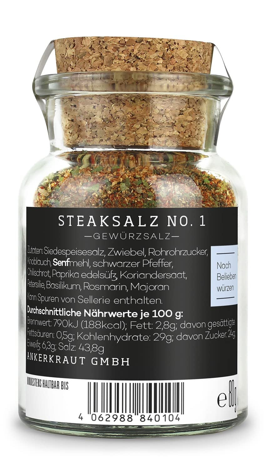 Ankerkraut Steaksalz Nr. 1, das perfekte Finisher- und Steakhouse-Salz, 80g im Korkenglas