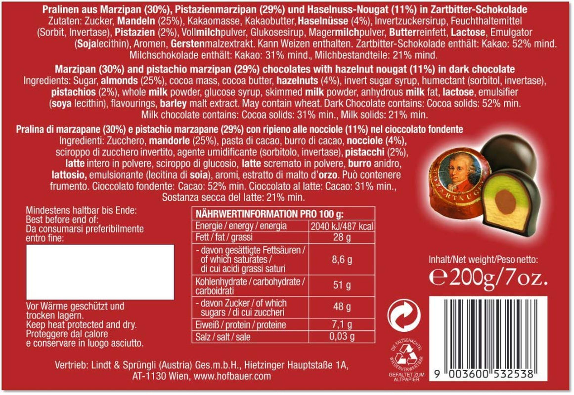 Hofbauer Wien, Mozartkugeln 200 g, dunkle Schokolade