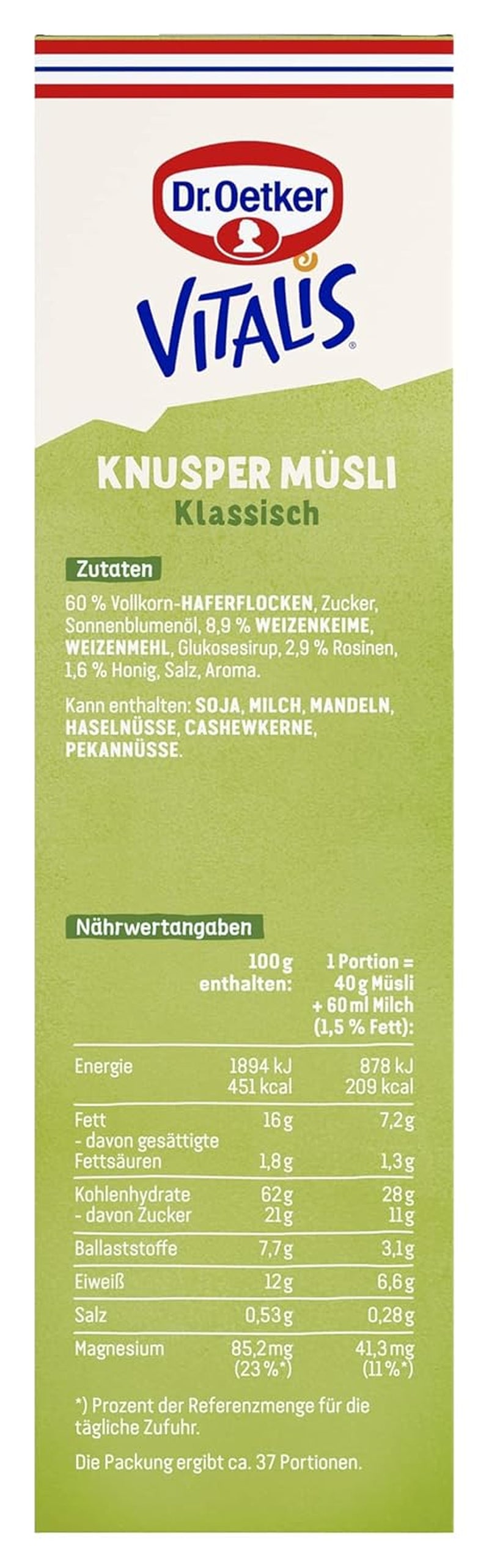Dr. Oetker Vitalis Classic Knuspermüsli: Großpackung knuspriges Frühstücksmüsli mit Rosinen, 1 Packung, 1,5 kg