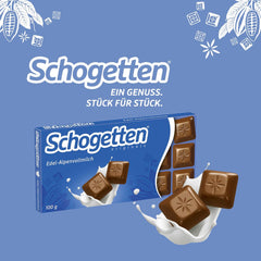 Schogetten Premium Alpenmilch Schokoladentafel, 100g, einzeln portioniert. Eine Freude. Stück für Stück.