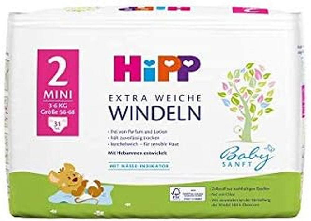 HiPP Babysanft Miniwindeln Größe 2 im 2-Wochen-Pack (124 Windeln)