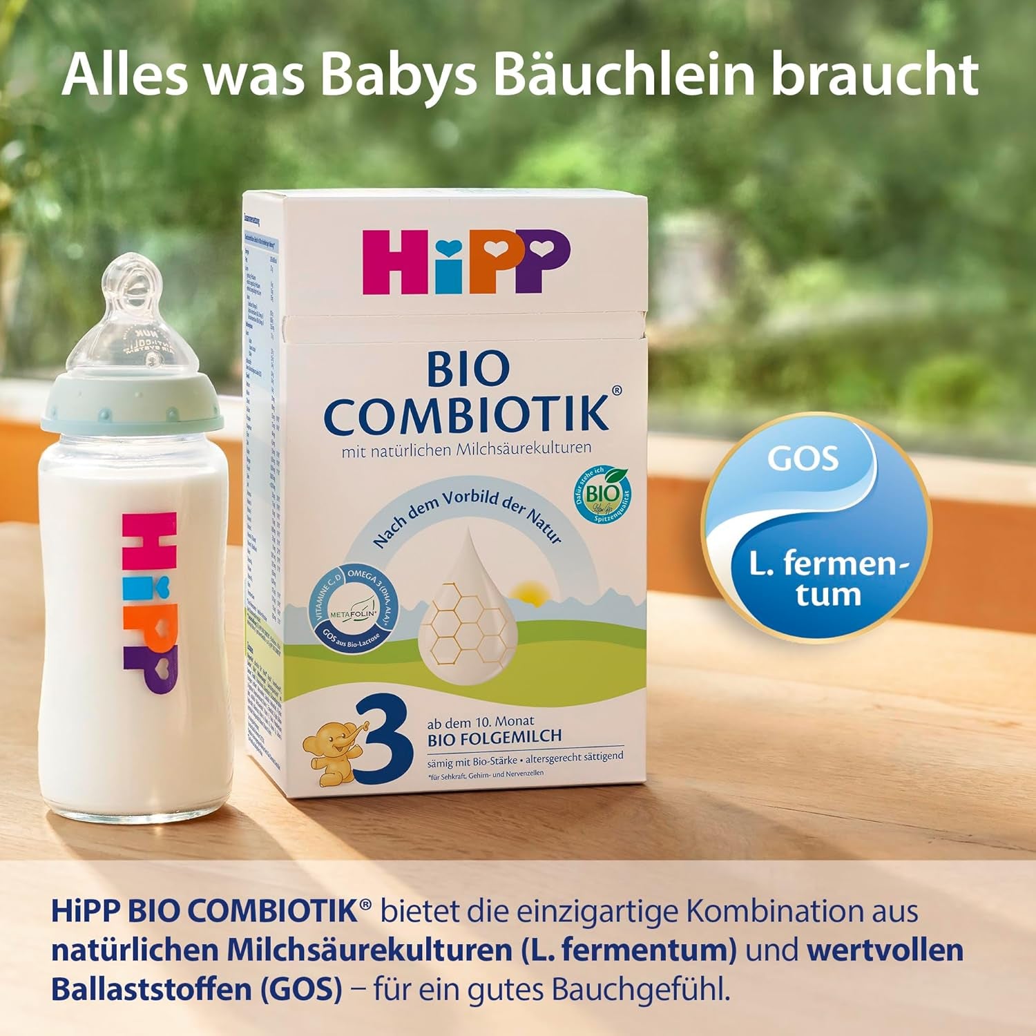 HiPP 3 Bio Combiotik (4 x 600g), Folgemilch ab 10 Monaten, mit natürlichen Milchsäurekulturen, Vitamin C und D, GOS, Omega-3 (DHA, ALA), in bester Bio-Qualität