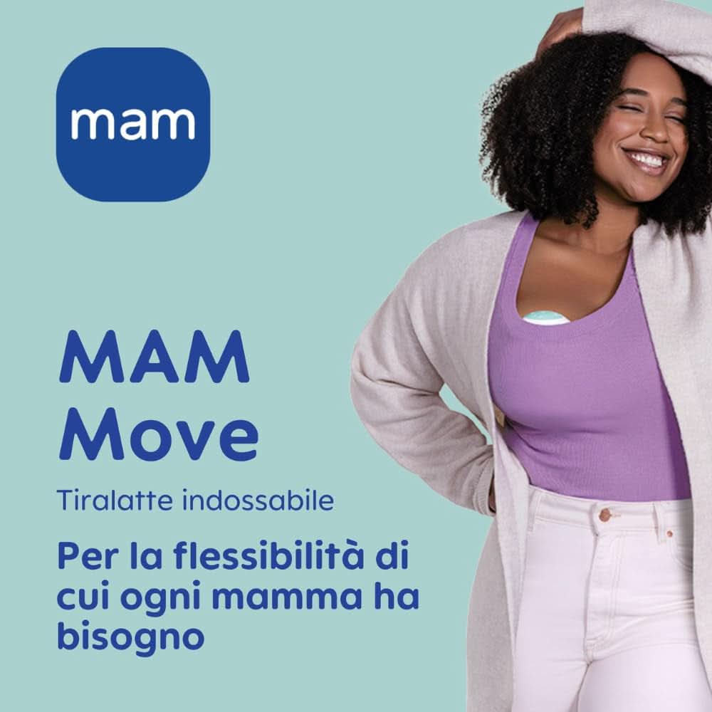 MAM Move Tragbare Milchpumpe mit 3 Betriebsmodi und 5 Intensitätsstufen, Skinsoft-Silikongehäuse, einstellbar auf 4 Größen. Zubehör Essen und Stillen Bebe Naty Shop