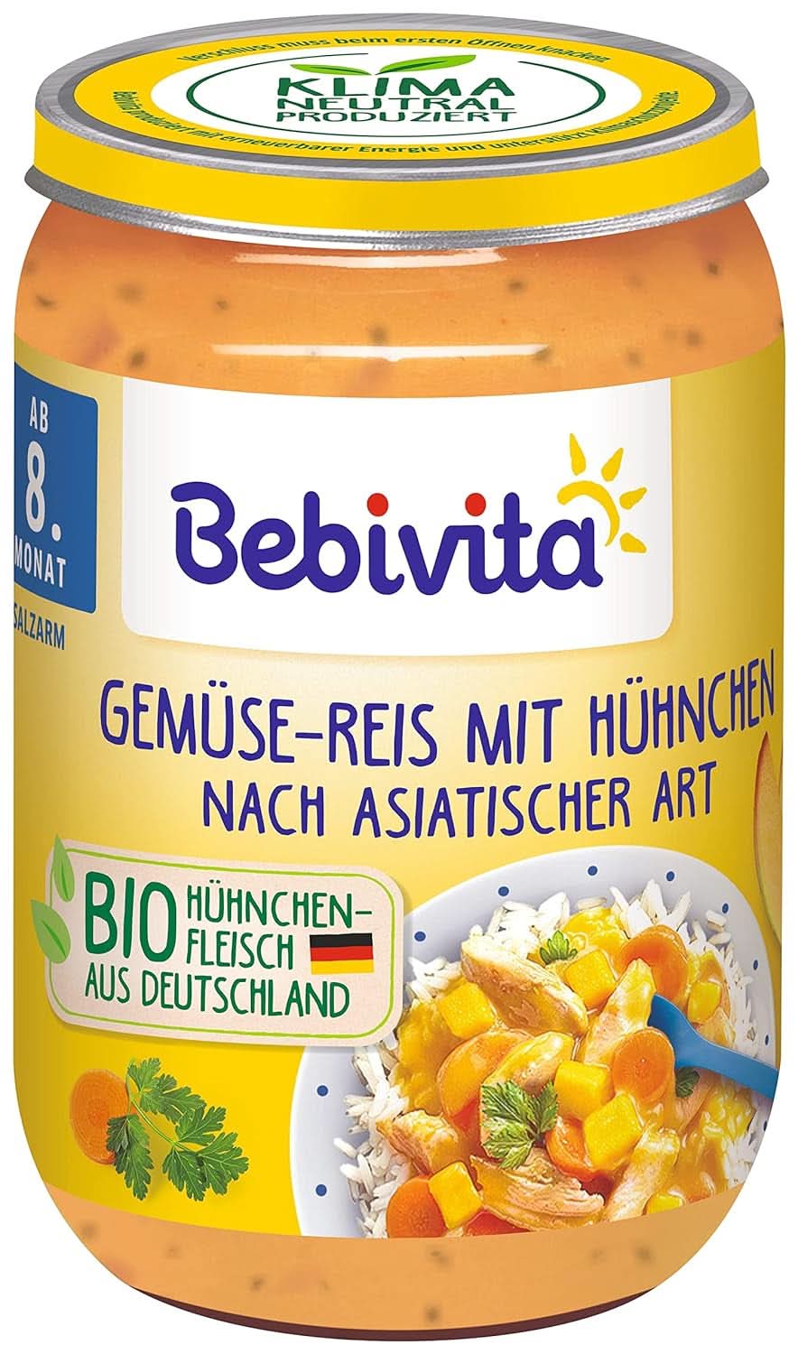 Menüs ab 8 Monaten Spaghetti Bolognese, 6er Pack (6 x 220 Gramm), mittelgroß Mutter und Kind Naty Shop Mittelgroßer Reis mit Gemüse und Hühnchen nach asiatischer Art