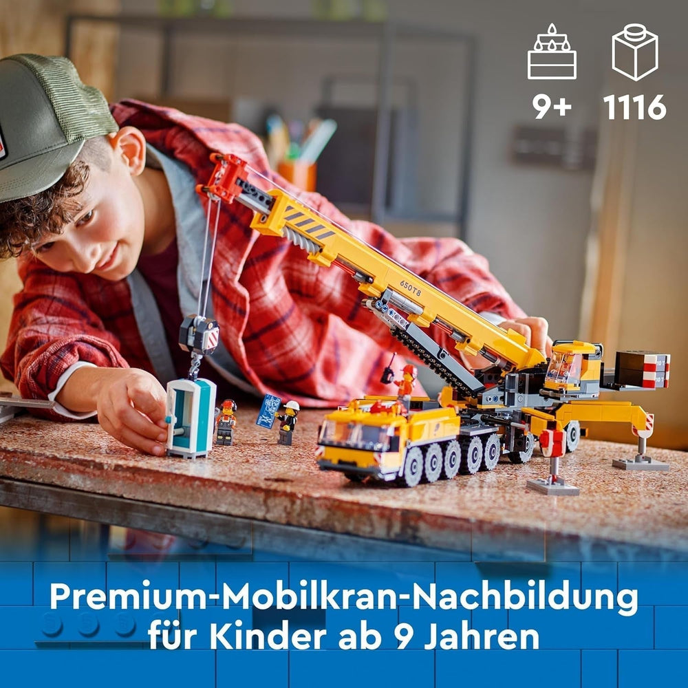 LEGO City Mobiler Baukran, Konstruktionsspielzeug für Jungen und Mädchen, kreatives Kindergeschenk, langer ausziehbarer Arm, 4 Bauarbeiter-Minifiguren für Rollenspiele, 60409 Bausets. Besuchen Sie den LEGO-Store