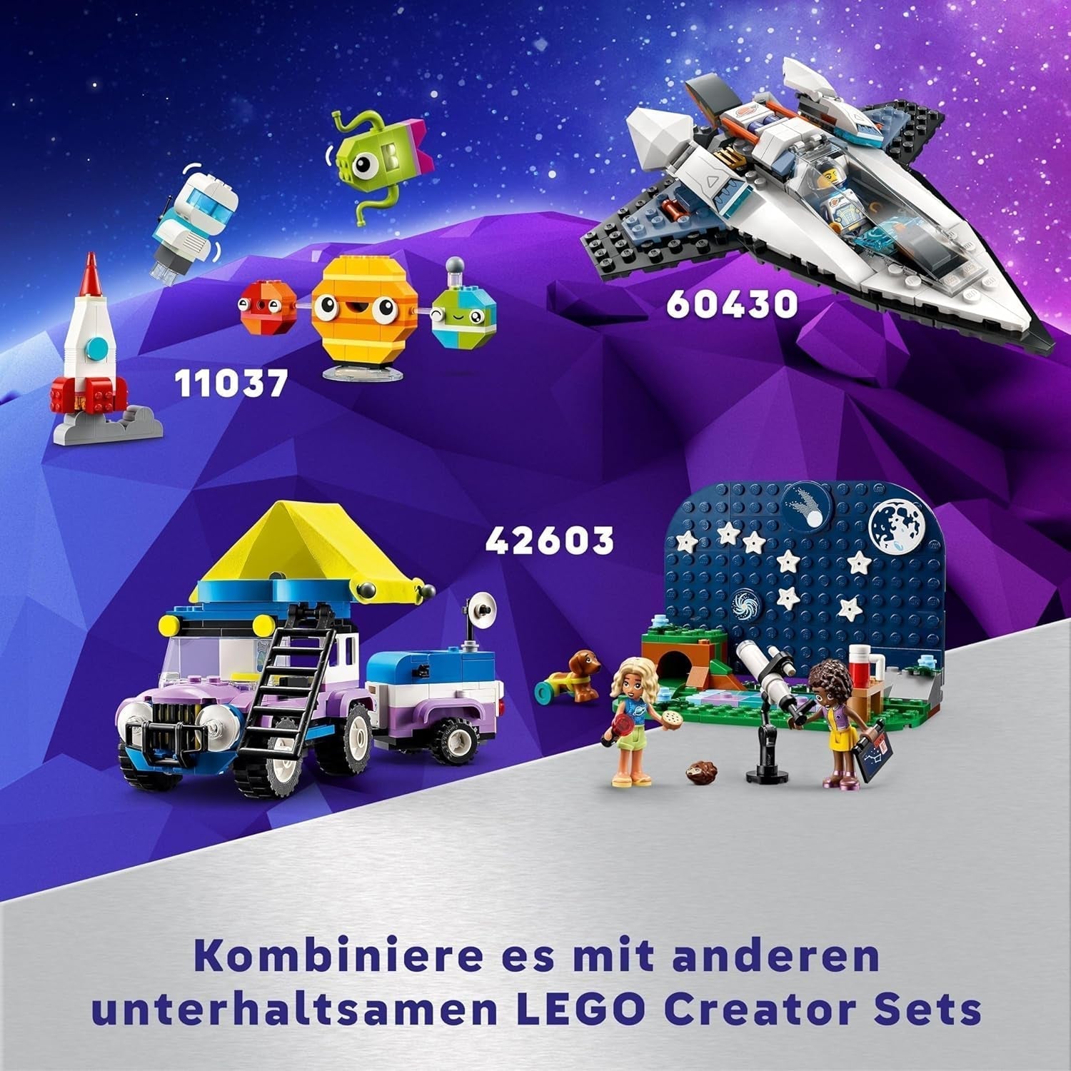 LEGO Classic Kreativ-Weltraumplaneten, Sonnensystem-Baumodell für Kinder, Weltraumspielzeug mit Rakete, Raumschiff, Planeten und Außerirdische, Geschenk für Kinder ab 5 Jahren, Jungen und Mädchen, 11037, Bausets. Beuche den LEGO-Store