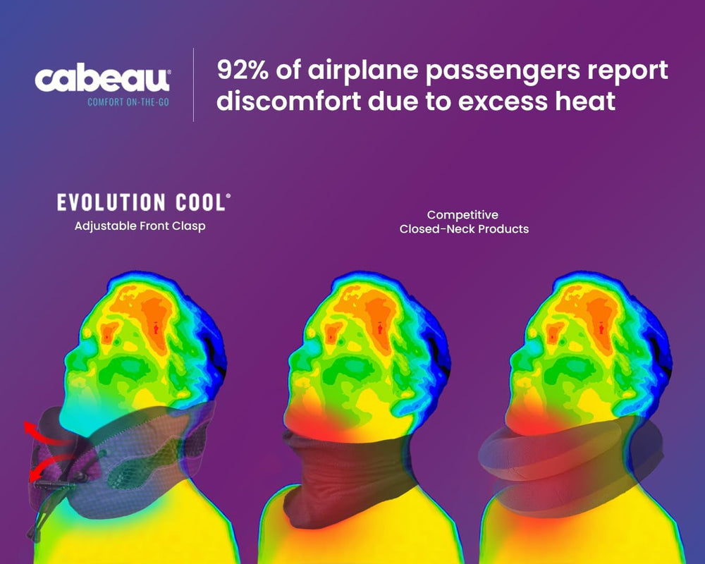 Pernă de călătorie răcoritoare pentru zboruri pe distanțe lungi Cabeau – Evolution Cool – Spumă cu memorie cu orificii de ventilație – Compactă cu geantă de transport (roșu)