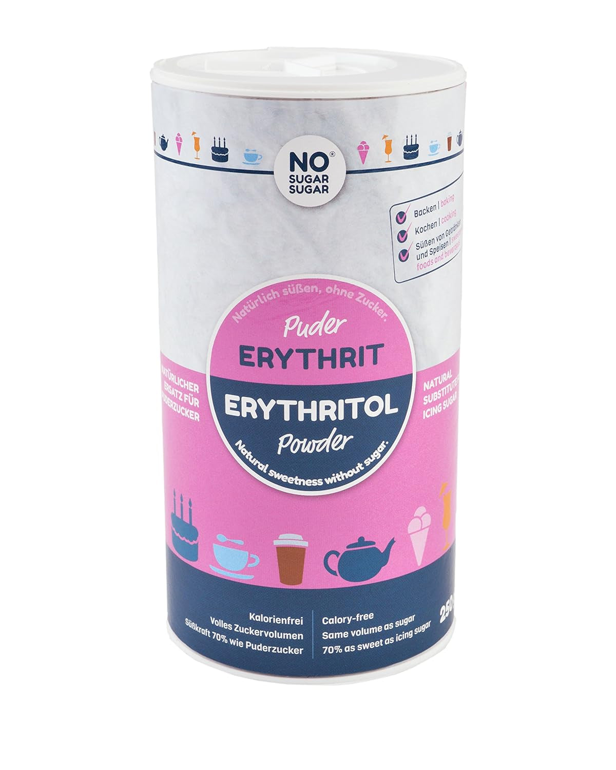 Nosugarsugar Erythrit Puder Streudose - Puderzuckerersatz Kalorienfrei, 19Er Pack (19 X 250 G) Süßstoffe Naty Shop Standardtitel