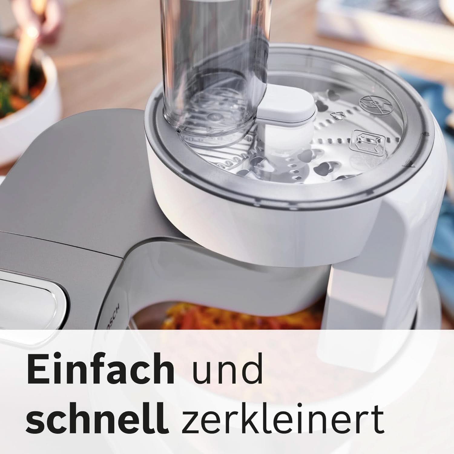 Bosch Küchenmaschine Serie 4 MUM56340, Schüssel 3,9 L, Mixer 1,25 L, Fleischwolf, Zitruspresse, Planetenrührwerk, Knethaken, Schlag-, Rührbesen, Durchlaufschnitzler, 3 Scheiben, 900 W, Silber/Grau Mutter und Kind Naty Shop
