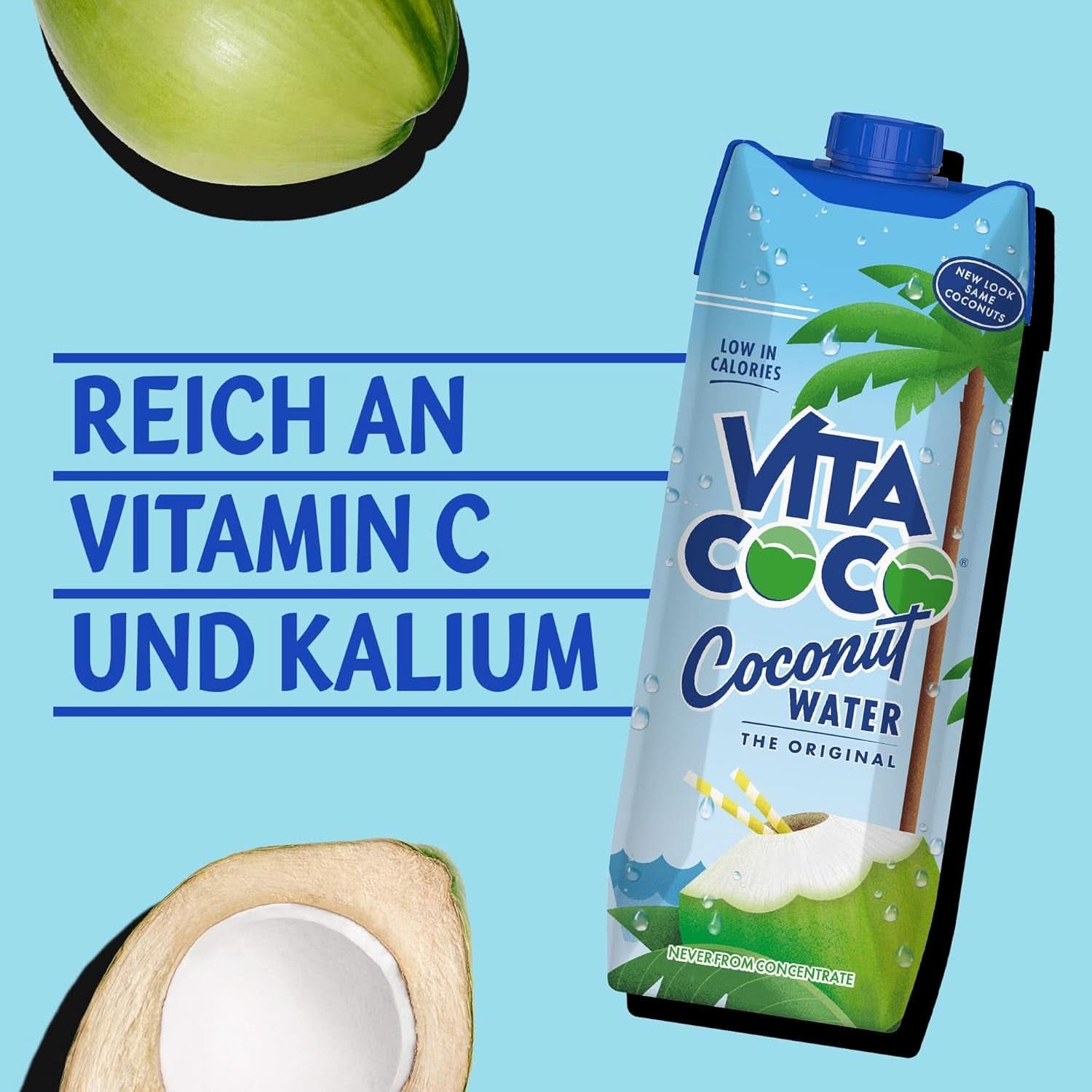 Vita Coco Pure Coconut Water 6 x 1 Liter, natürliche Feuchtigkeitscreme mit Elektrolyten, glutenfrei, voller Vitamin C und Kalium Naty Shop