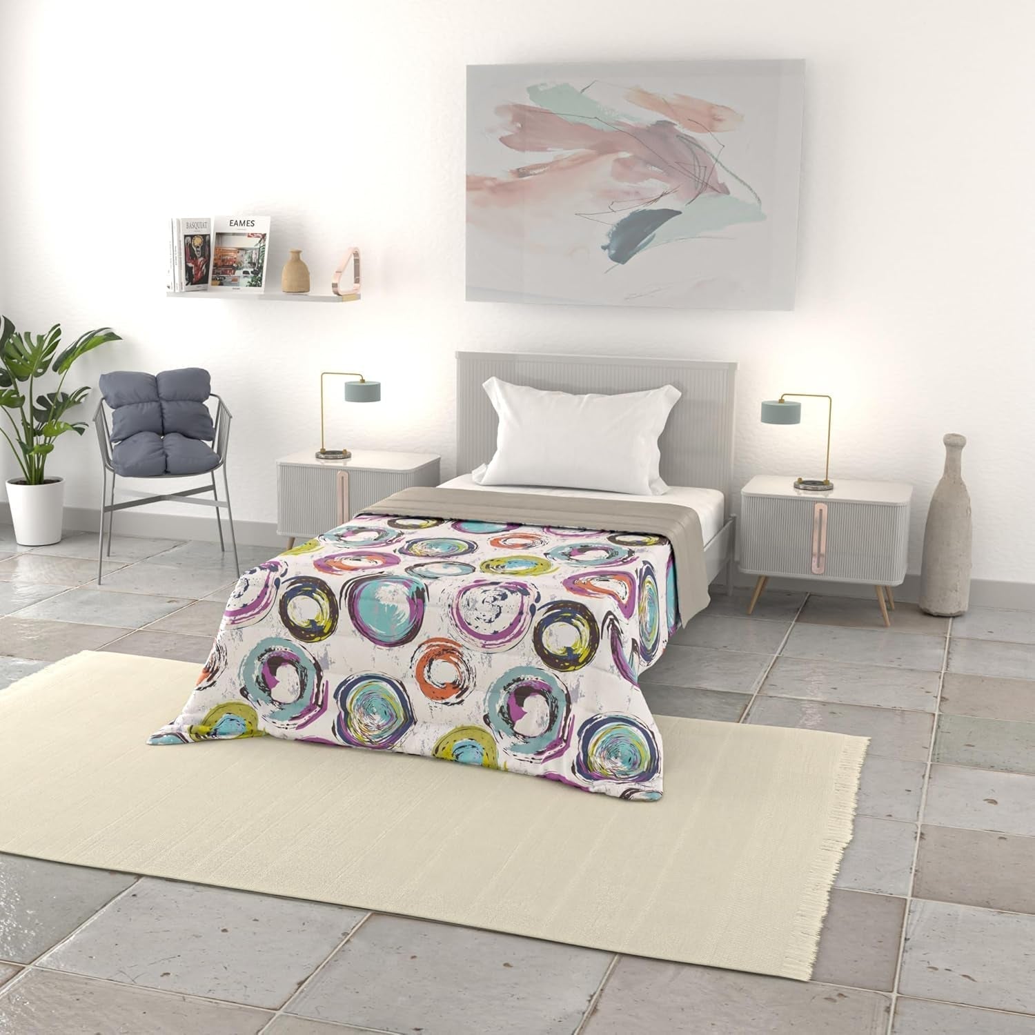 Einfache Sommerdecke, Mikrofaser, Jeansstreifen, 200 x 240 cm. Steppdecken und Steppdecken Naty Shop Cerchiastratti 200 x 240 cm