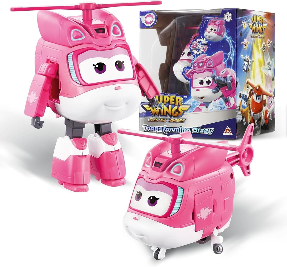 Super Wings Transformationsflugzeug Supercharged Traver, ca. 12,7 cm große Kinderspielfigur Spielzeugflugzeug und Roboterfigur für Jungen und Mädchen ab 3 Jahren Silberne Actionfiguren Naty Shop Dizzy