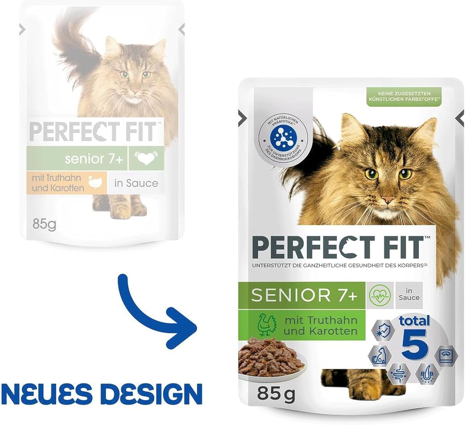 Pliculețe cu porții pentru pisici PERFECT FIT™ Senior cu curcan și morcovi, 12 x 85 g