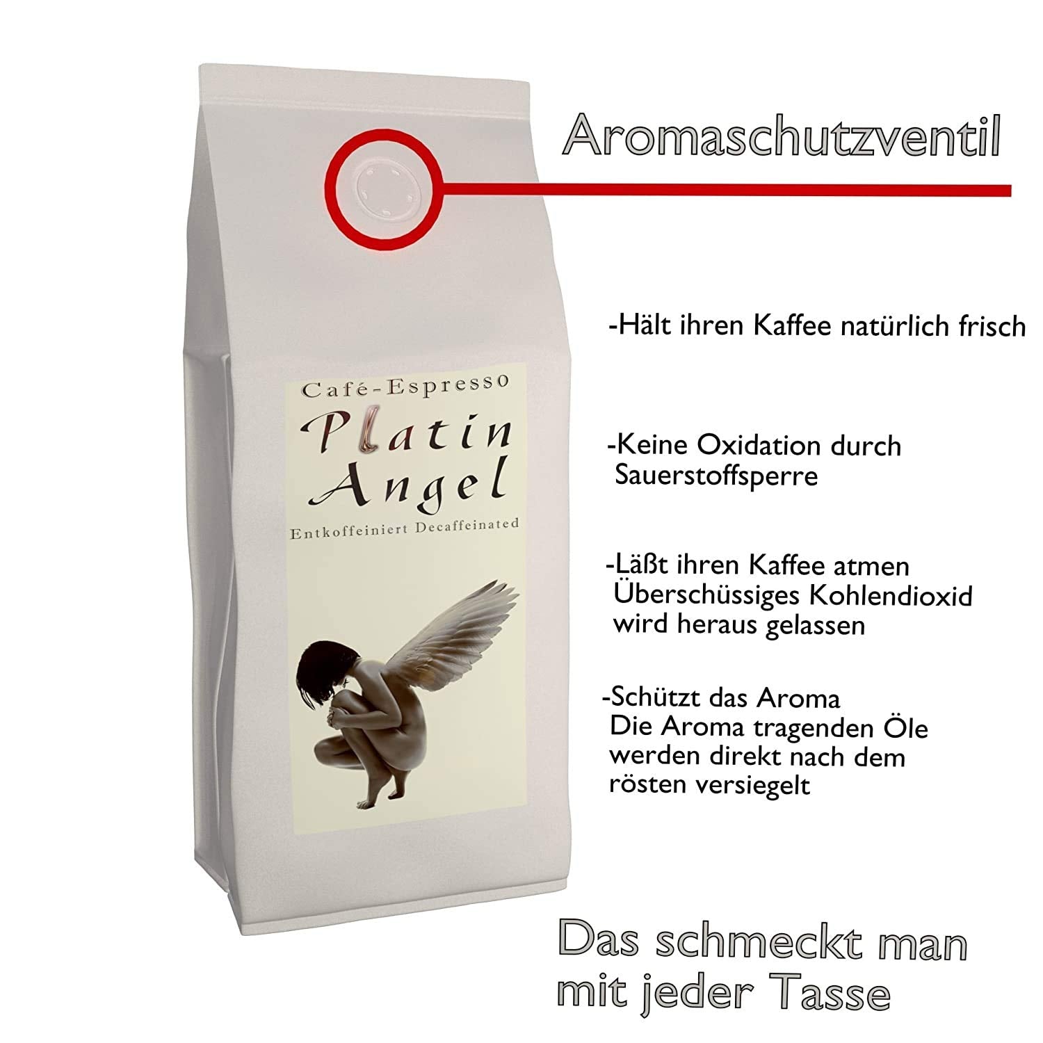 C&T Platin Angel Espresso Decaf 3 x 1000 g boabe întregi de cafea - decofeinizată - cafea premium fără cofeină din populara noastră serie Espresso Angel