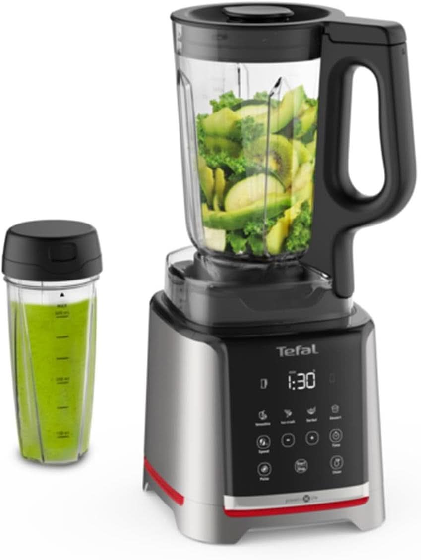 Tefal Infinymix Hochgeschwindigkeits-Standmixer, 5 Auto-Programme + Manuelle Einstellung, 2,6-L-Tritan-Behälter, Inkl. 600Ml Reisebecher/Stampfer/Rezeptheft, Silber, BL91HD31 Mama si Copilul Naty Shop
