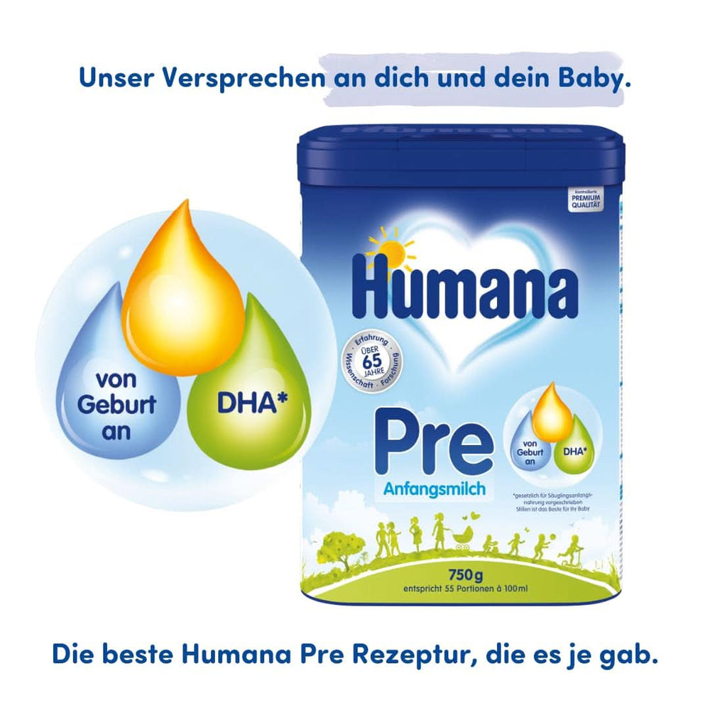 Humana Initial PRE Milch, ab der Geburt, Milchpulver für Säuglinge, nur mit DHA und Laktose, 750 g Naty Shop