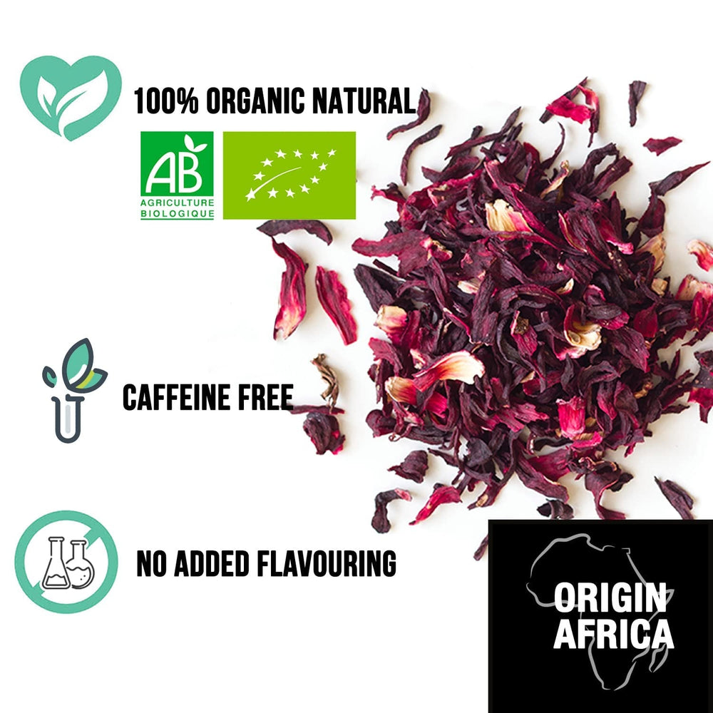 ORIGEENS CEAI DE HIBISCUS BIO Calitate premium - 50 pliculețe | Flori de hibiscus uscate bio pentru ceai, ceai de fructe, ceai rece, ceai karkade | Ceai de hibiscus pentru cură de detoxifiere și drenaj