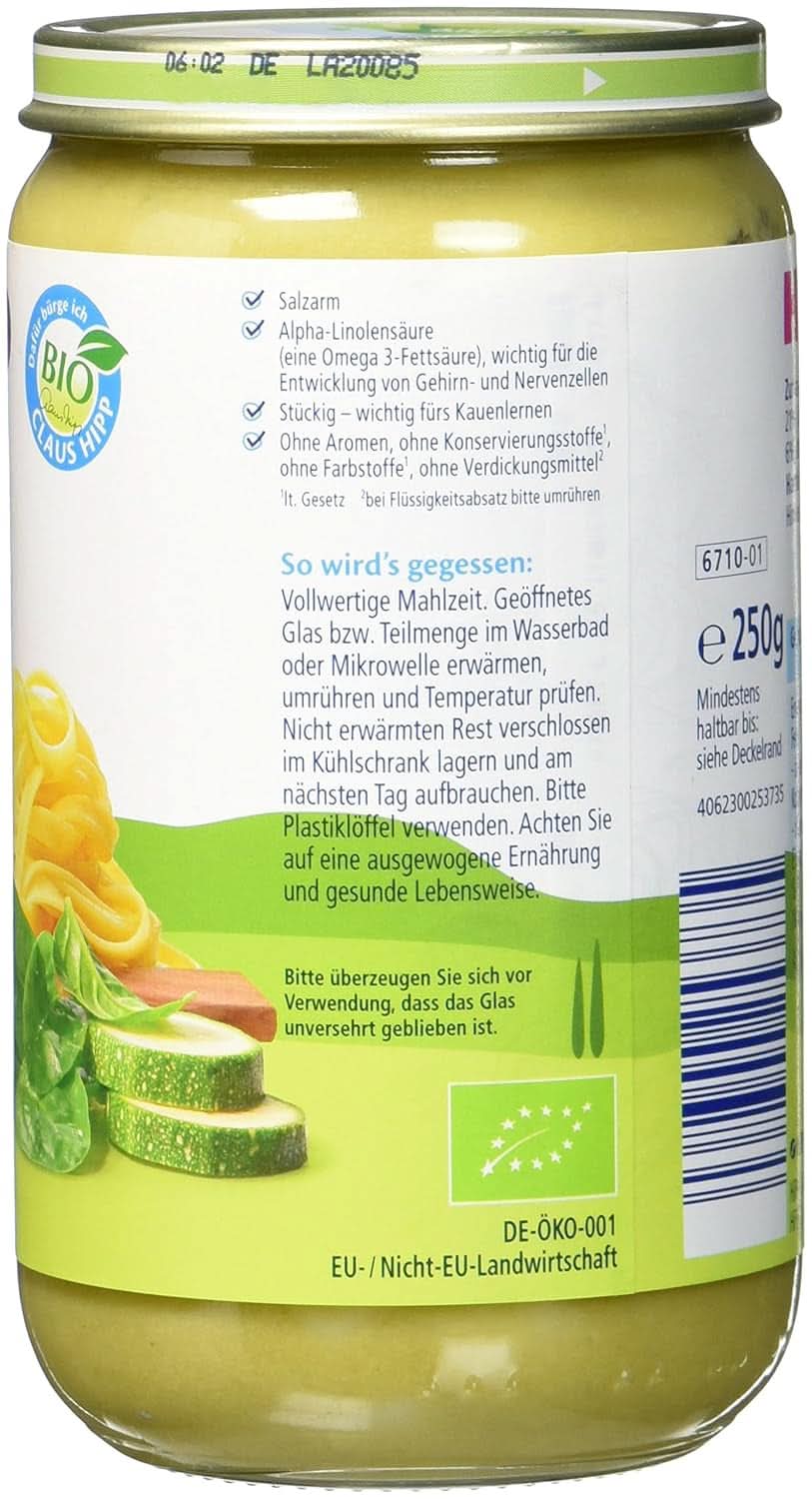 Hipp Pasta Bambini - Tagliatelle in Spinat-Käse-Sauce, 6er-Pack (6 x 250 Gramm) Mutter und Kind Naty Shop