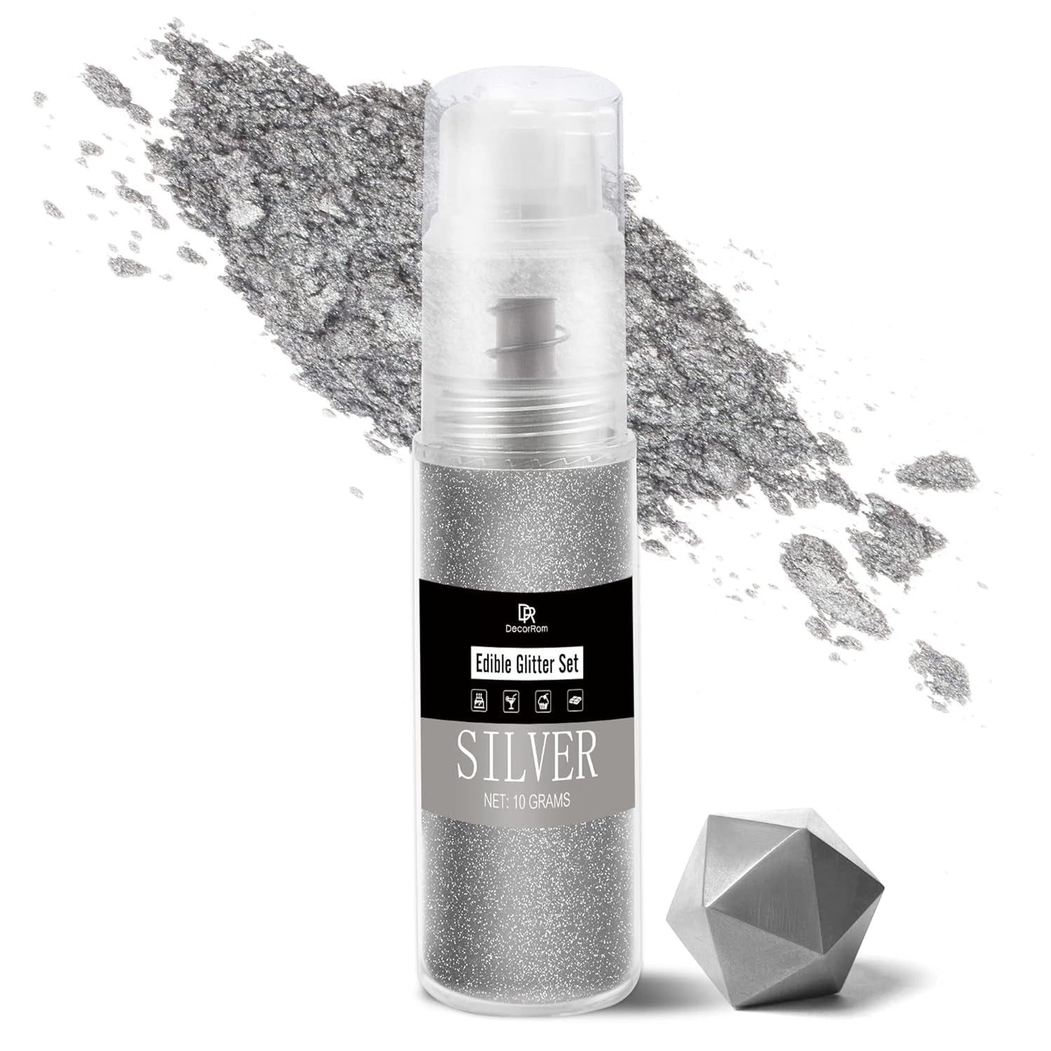 DecoRom, glitter comestibil, praf, 10 grame Glitter Naty Shop Argintiu