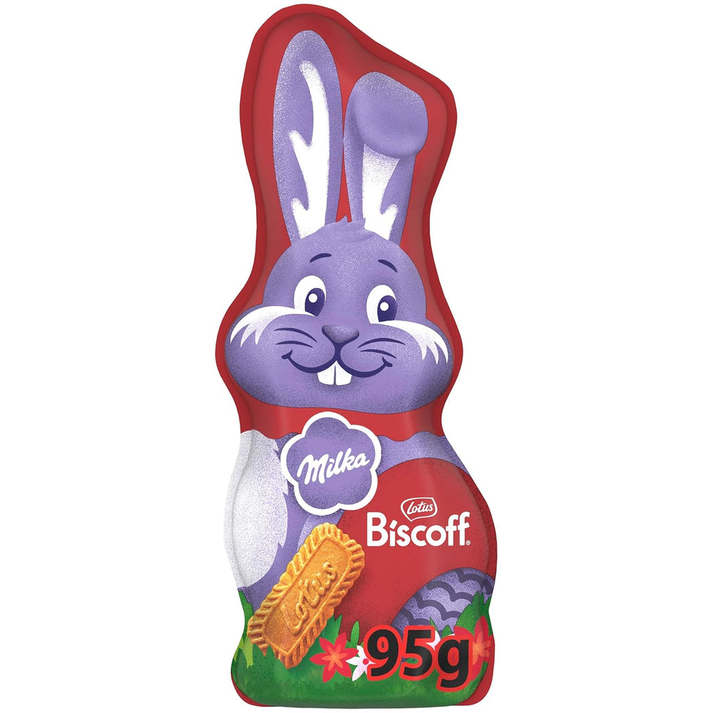 Milka Smiling Bunny Biscoff – zarter Osterhase mit Schokolade und Lotus Biscoff Keksstückchen – 95g
