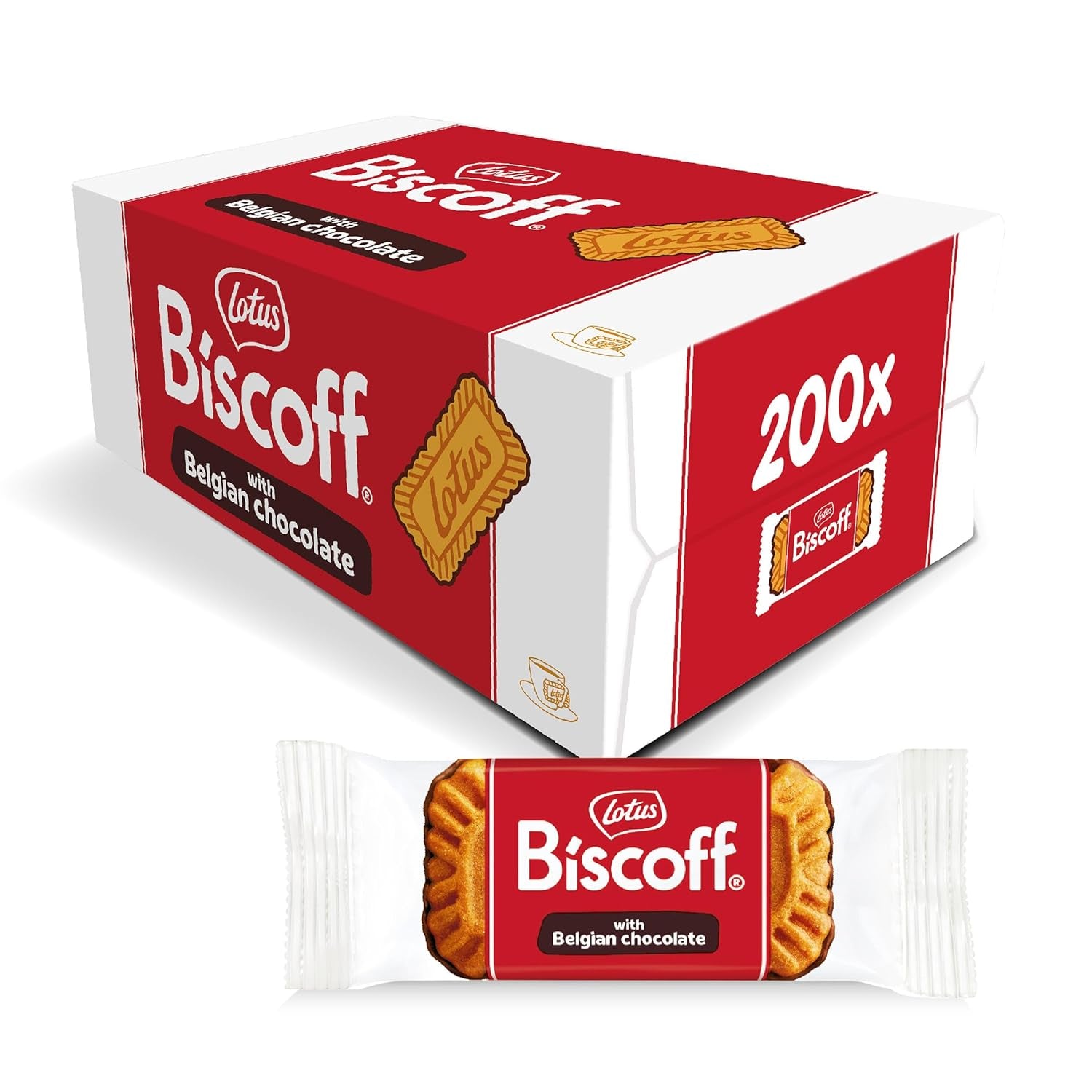 Lotus Biscoff | Karamellisierte Kekse mit Schokoladenglasur | 200 einzeln verpackte Kekse | Nur natürliche Inhaltsstoffe | Keine künstlichen Farb- oder Aromastoffe | 200 x 1| 1,47 kg