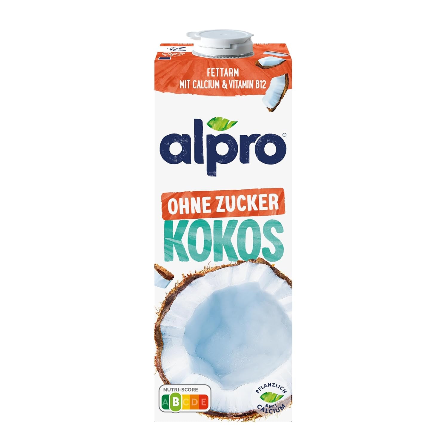 Alpro Kokosnussdrink ohne Zucker – Ohne Süßstoffe – Vegan und milchfrei – Von Natur aus laktosefrei und fettarm – Reich an Kalzium und Vitaminen – 8 x 1 L