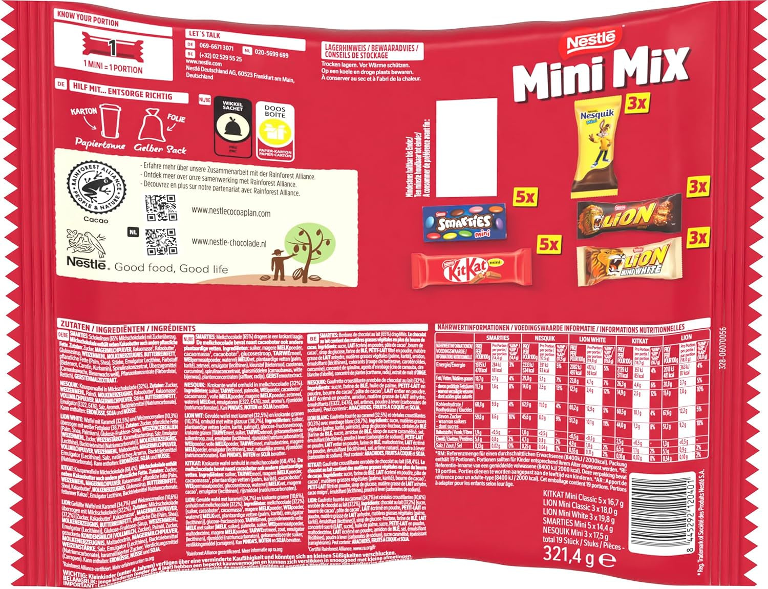Nestlé Mini Mix Schokoriegel, fünf köstliche Geschmacksrichtungen, 19 Riegel, 2er-Pack (1 x 321 g)