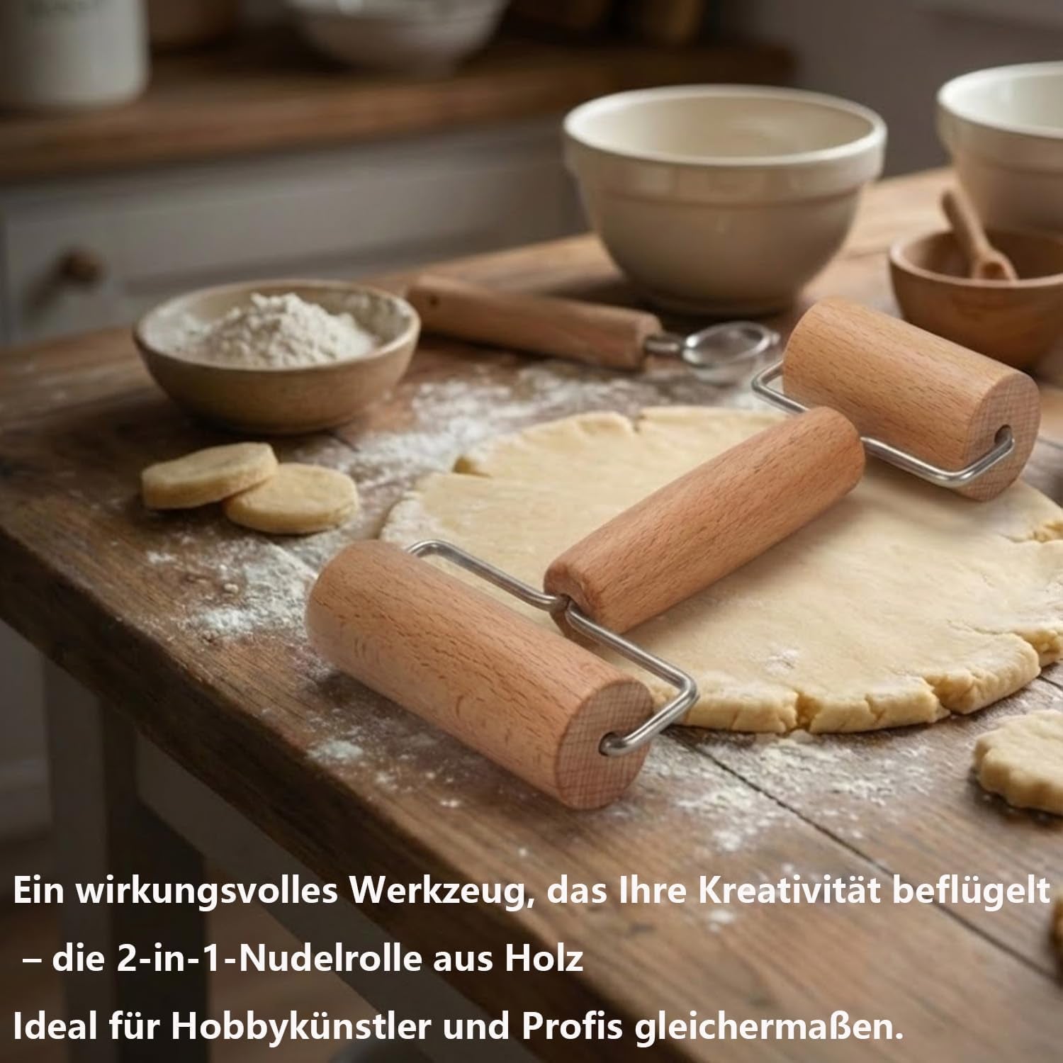 Nudelholz, Teigroller, Nudelholz Holz, Rolling Pin, Teigroller Holz, Teigrolle, Geeignet zum Backen und Kochen in der Heimischen Küche, Tortilla, Pizza, Plätzche