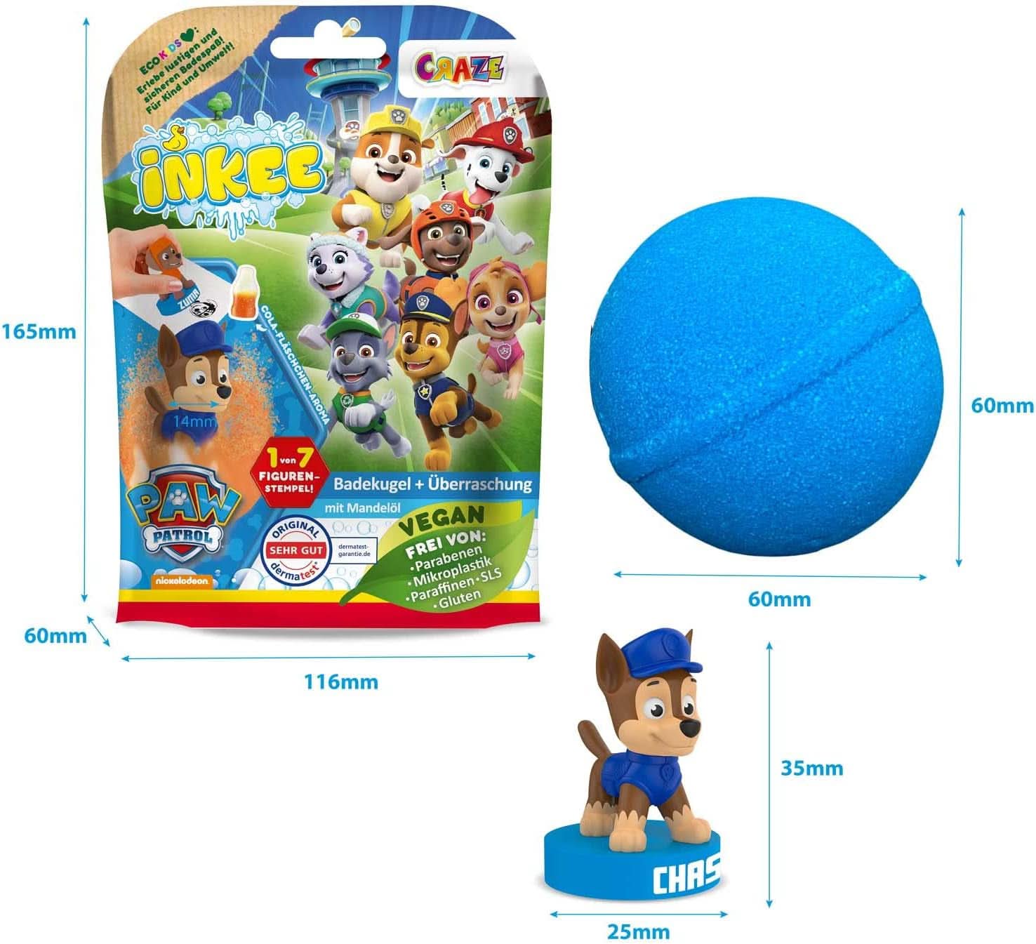 INKEE SURPRISE PAW PATROL, Badebombe für Kinder mit Überraschung, Cola-Geschmack, Schaumeffekt, 80 Gramm Dusche und Bad Naty Shop