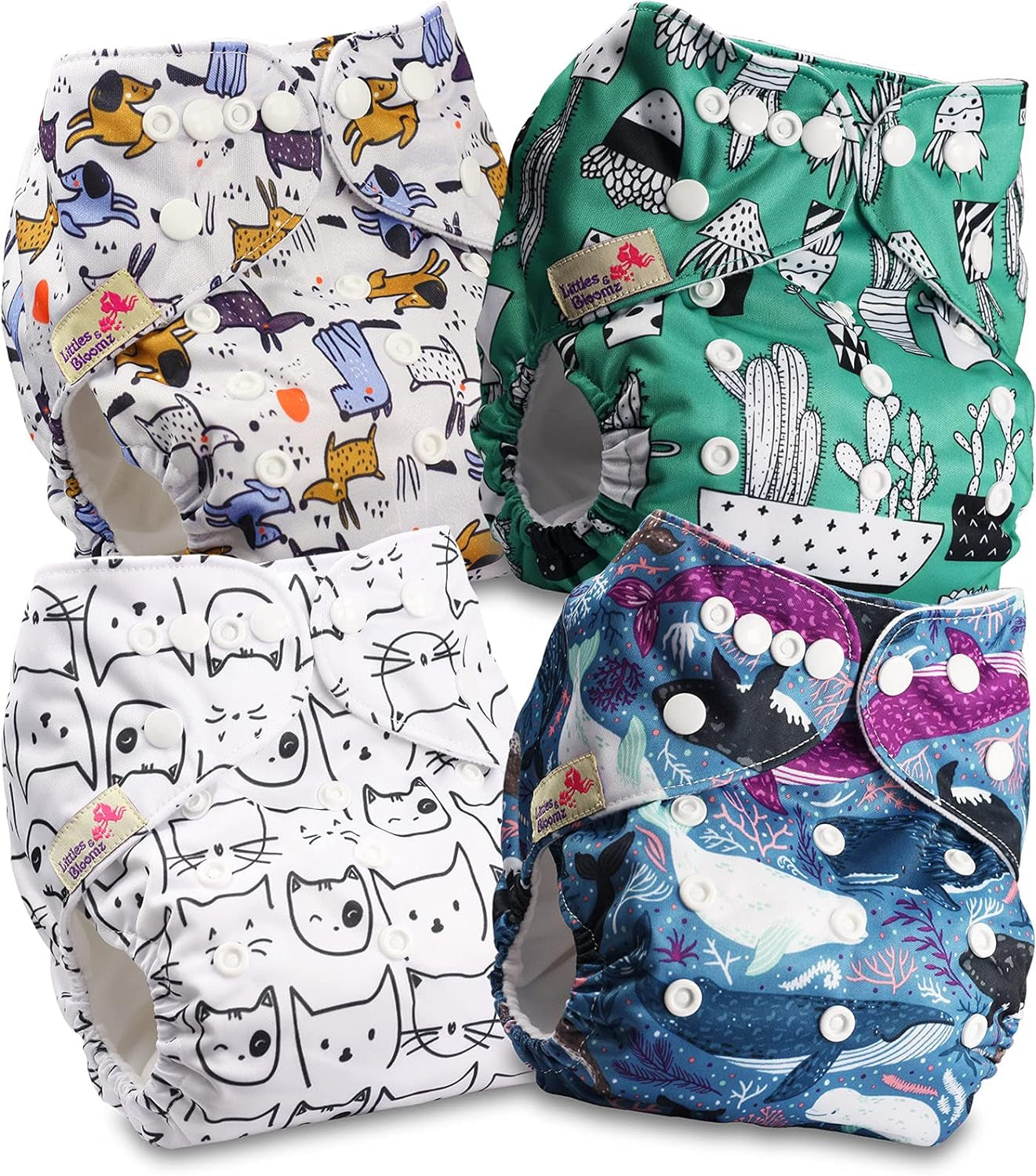 Littles and Bloomz FLP2-0406 Wiederverwendbare Standard-Clip-Windel, 4 Windeln