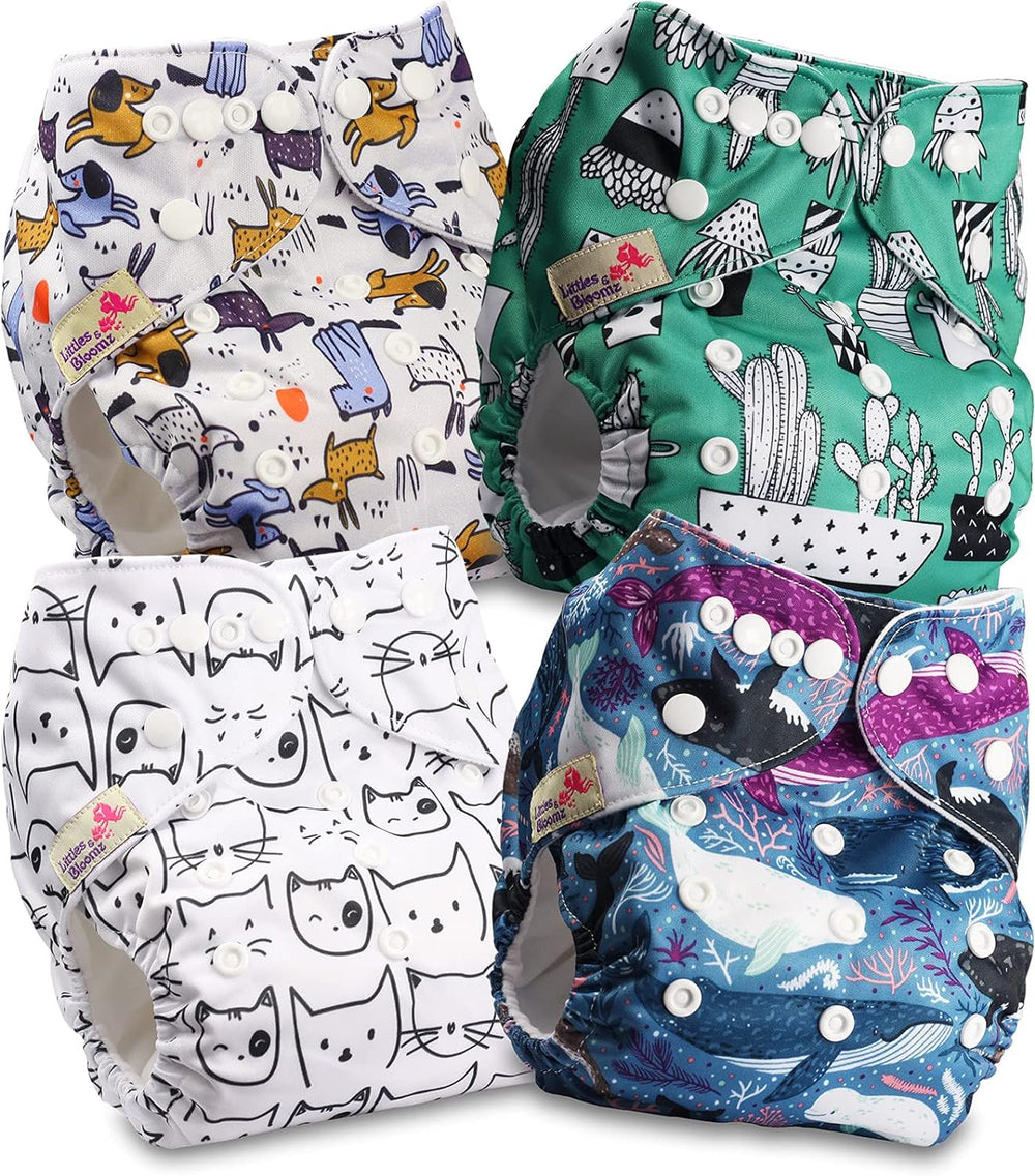 Littles and Bloomz FLP2-0406 Wiederverwendbare Standard-Clip-Windel, 4 Windeln