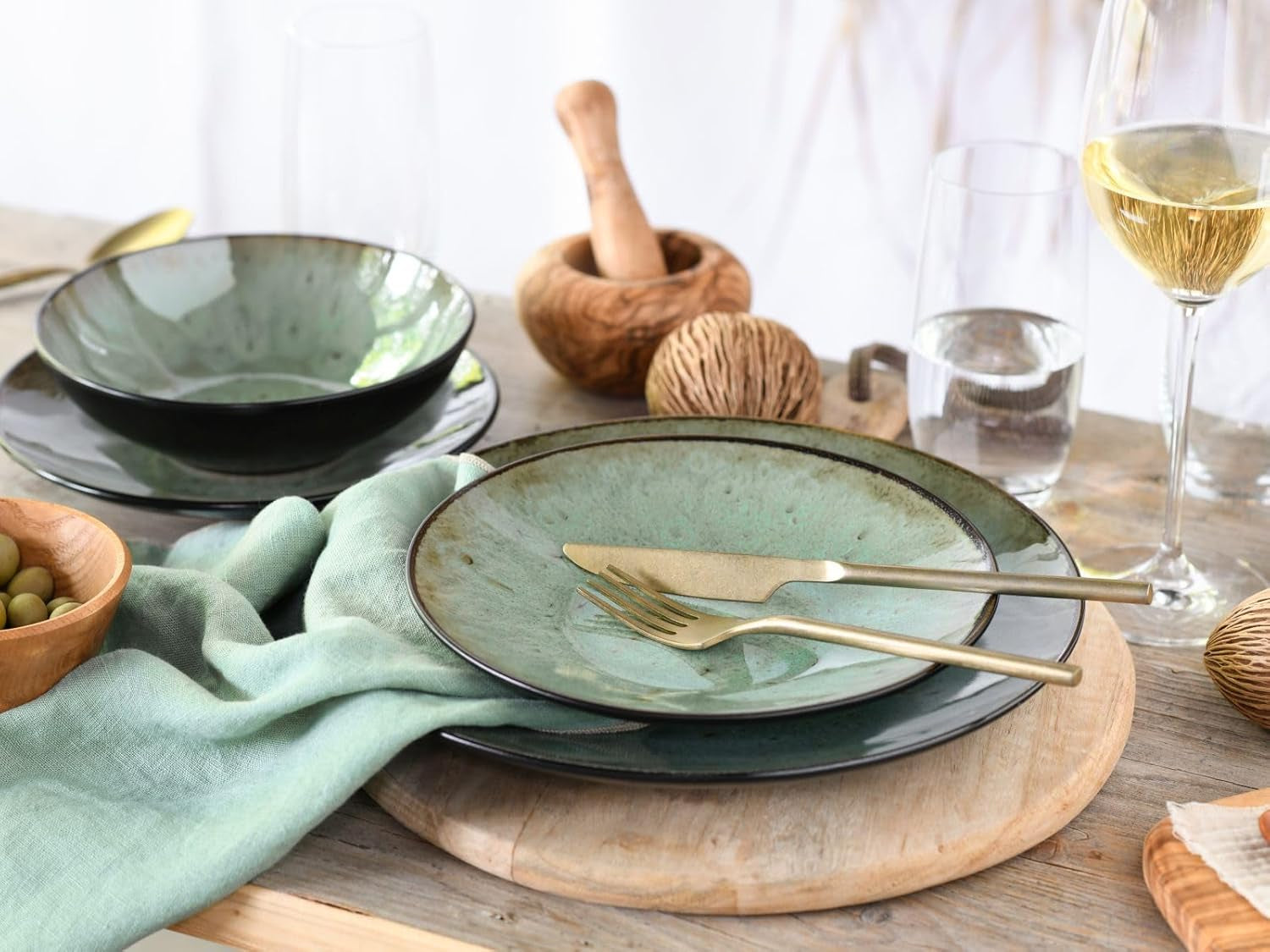 CreaTable, 23631, seria Jawa - glazură reactivă, set de veselă cu 16 piese, serviciu combinat din gresie, potrivit pentru mașina de spălat vase și cuptorul cu microunde, producție de calitate