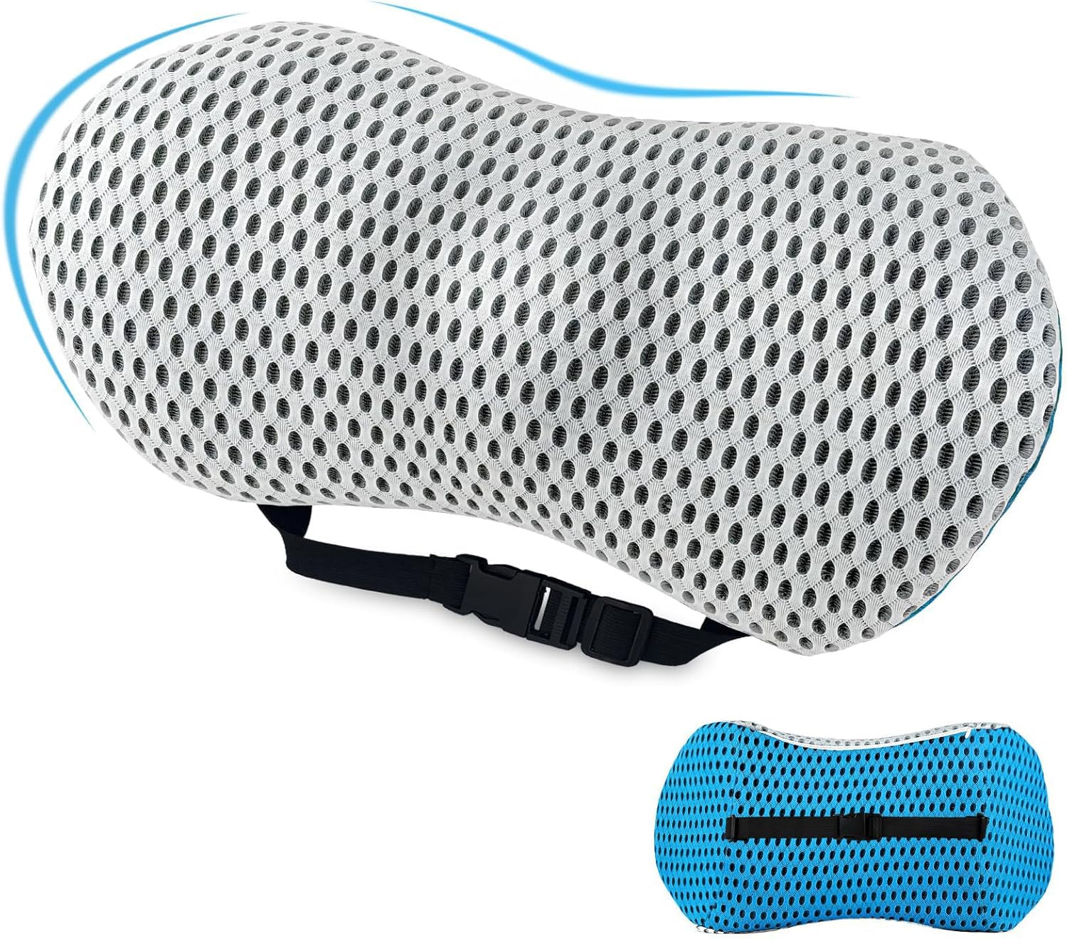 Aipwerer pernă lombară pentru spate, pernă de susținere lombară pentru scaun de birou și scaun auto, pernă de susținere pentru spate din spumă de memorie cu curea reglabilă, pernă lombară ergonomică pentru scaune auto, scaun de birou Perne lombare Naty Shop Albastru/gri deschis