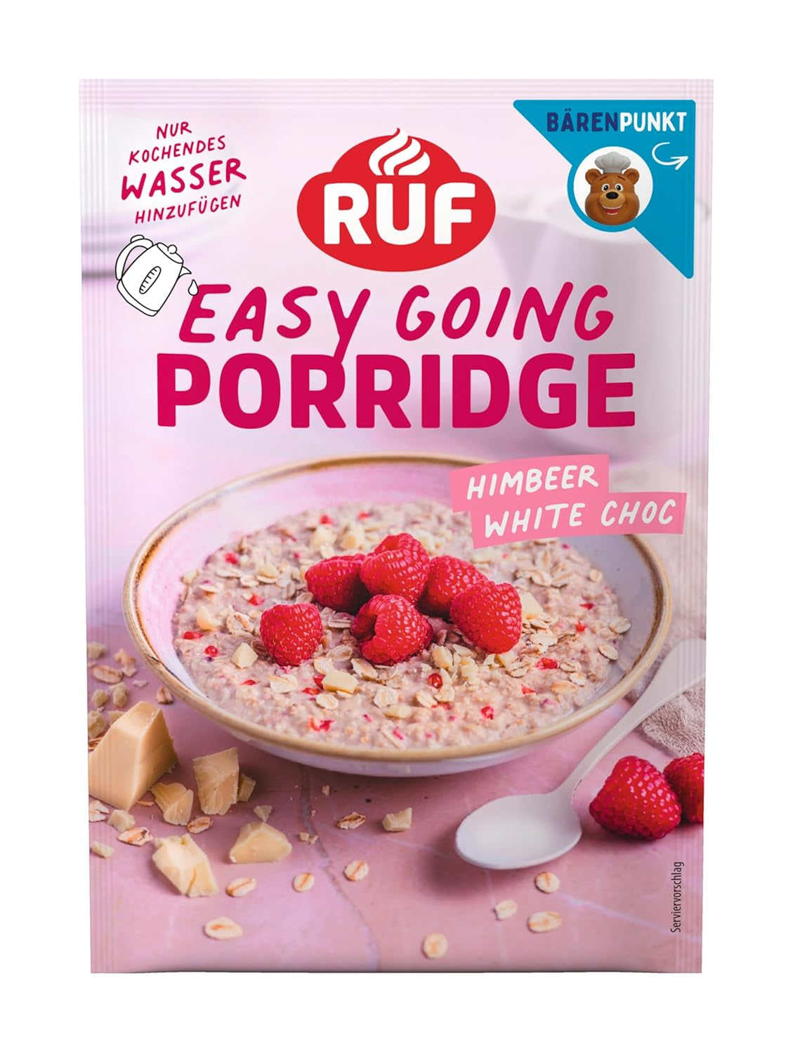 RUF Instant-Haferflocken mit Erdbeeren und Vanille, eine Sommermahlzeit mit Hafer, in 3 Minuten fertig, 1 Beutel x 65 g