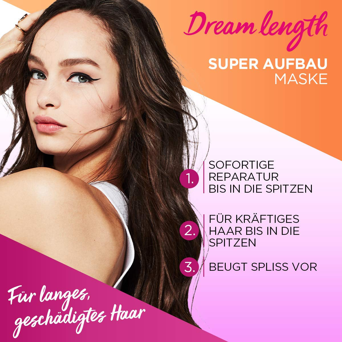 L'Oréal Paris Elvital Anti Split End Hair Mask pentru păr lung, deteriorat, Tratament intensiv pentru clătire, Cu vitamine vegetale și ulei de ricin, Dream Length Super Build-up Mask, 1 x 300 ml Masca de par Naty Shop