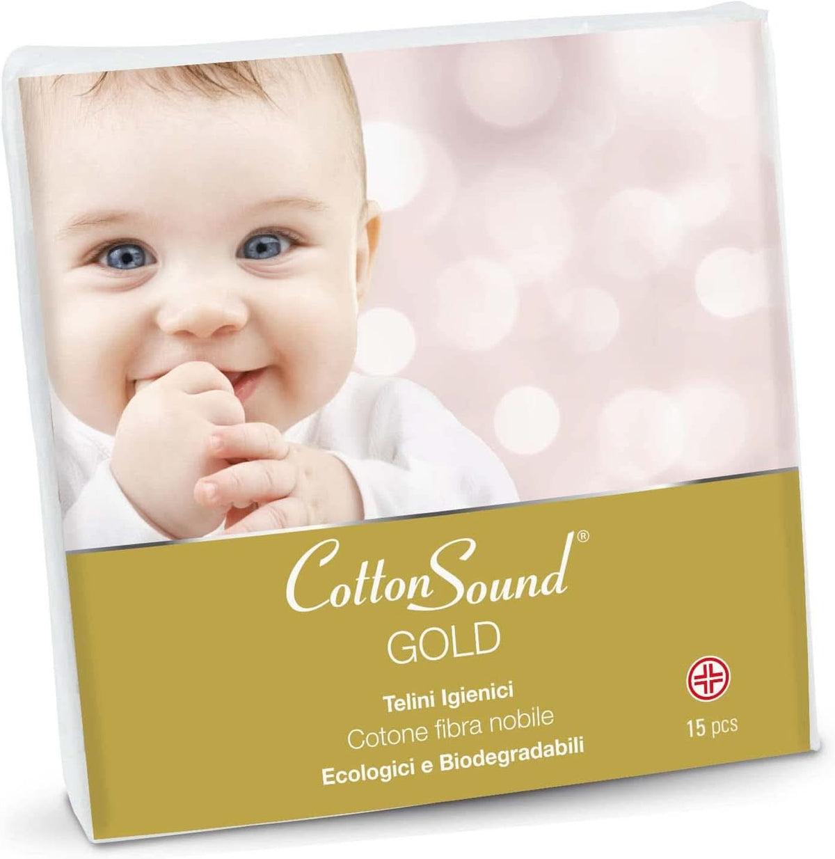 Lenjerie de igienă GOLD BABY, Pachet de 15, Copii, 100% Bumbac Hidrofil, 40 x 80 cm, Hipoalergenic și Biodegradabil, Testat Dermatologic, Fabricat în Italia Servetele Umede Bebelusi Naty Shop