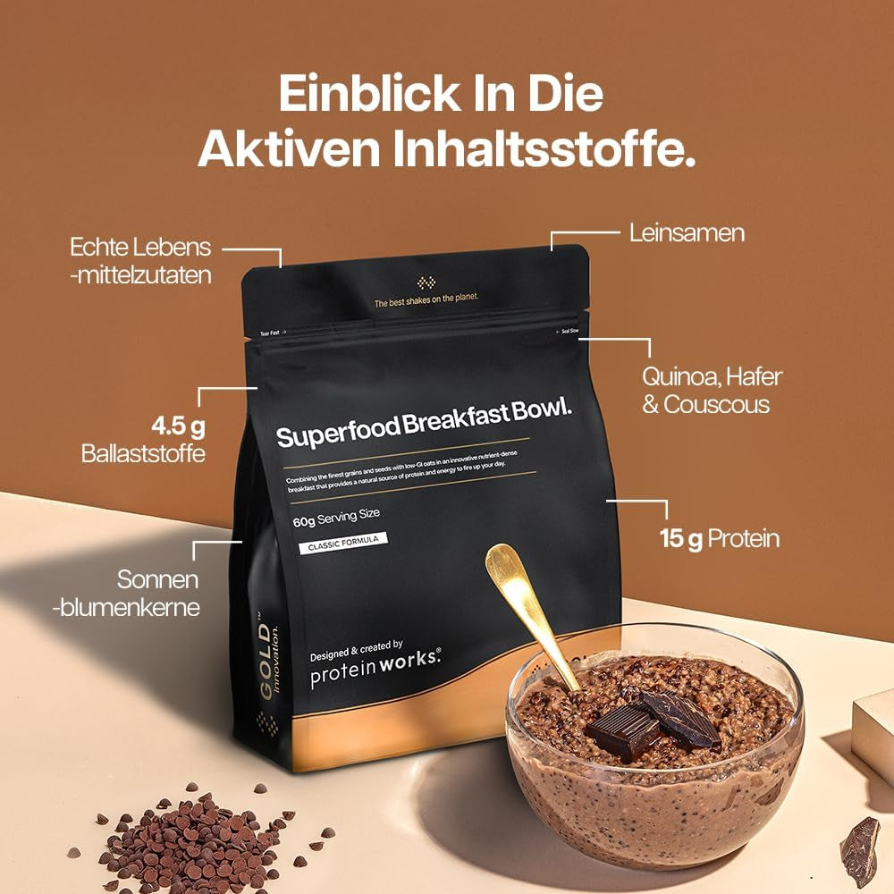 Protein funktioniert | Superfood-Frühstück – GOLD Innovation, preisgekröntes Müsli, Proteinmüsli, nährstoffreich mit Getreide, Samen und Hafer, reich an Ballaststoffen, Apfel und Zimt, 10 Portionen, 600 g