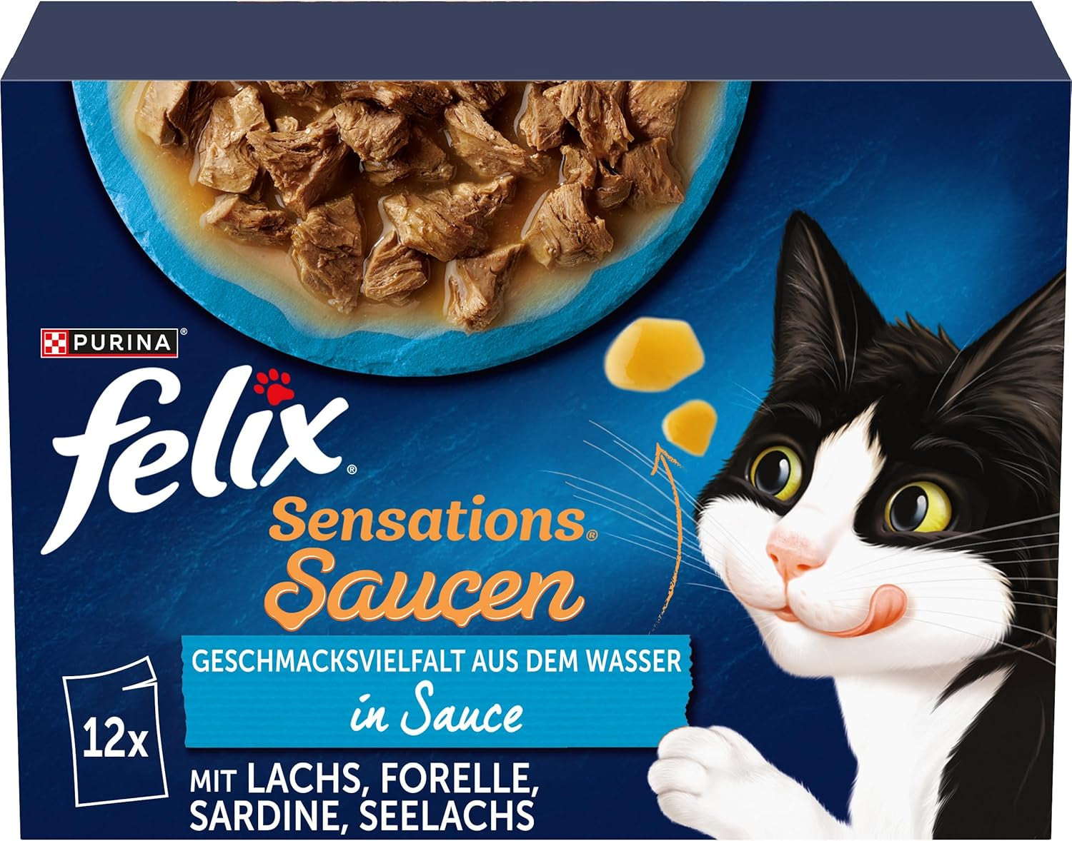 FELIX Sensations Sauces Hrană umedă pentru pisici, Fish Variety Mix, pachet de 6 (6 X 12 pungi a 85G)