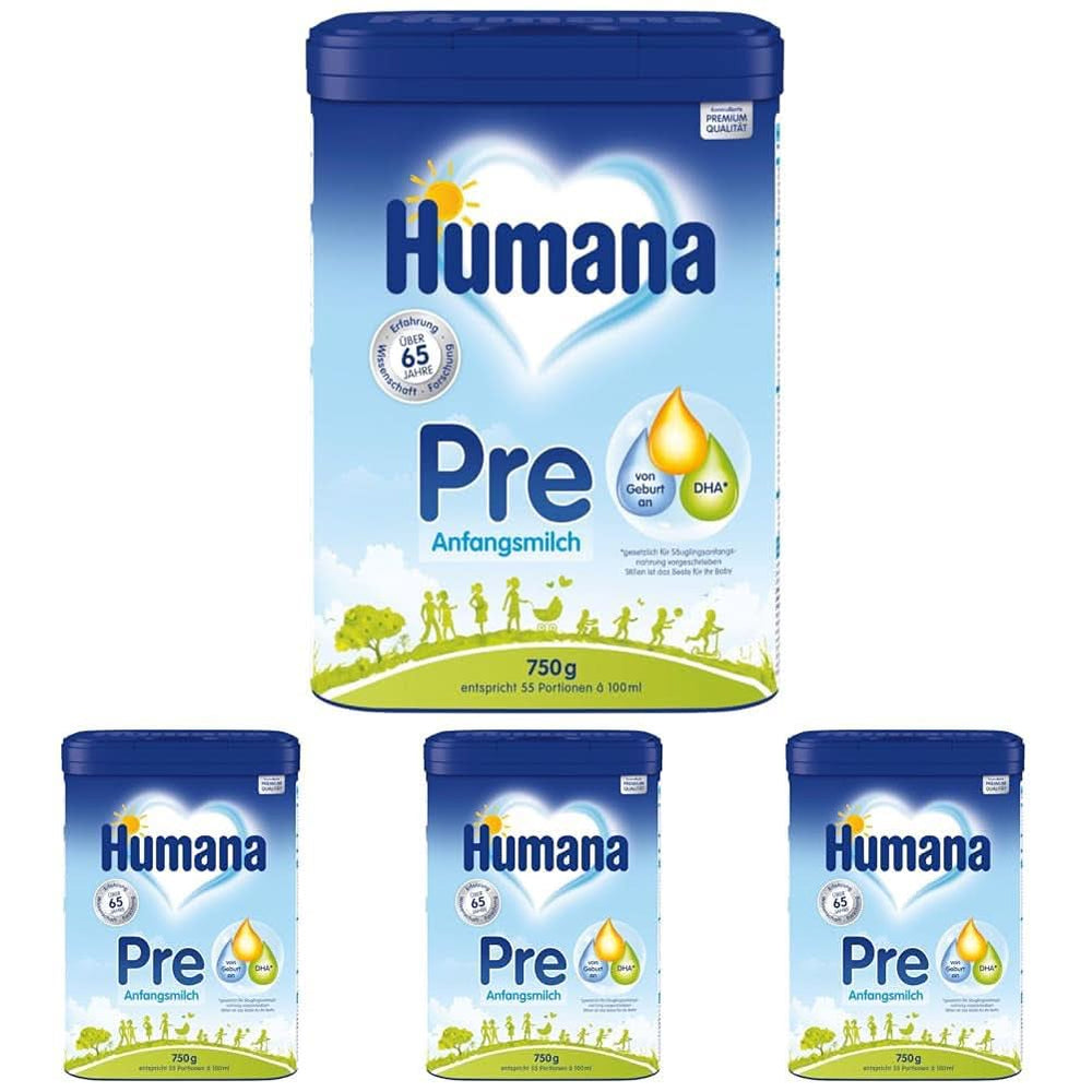 Human Milk Initial PRE, ab der Geburt, Milchpulver für Säuglinge, nur mit DHA und Laktose, 750 g Naty Shop 4 x 750 Gramm Milchpulver