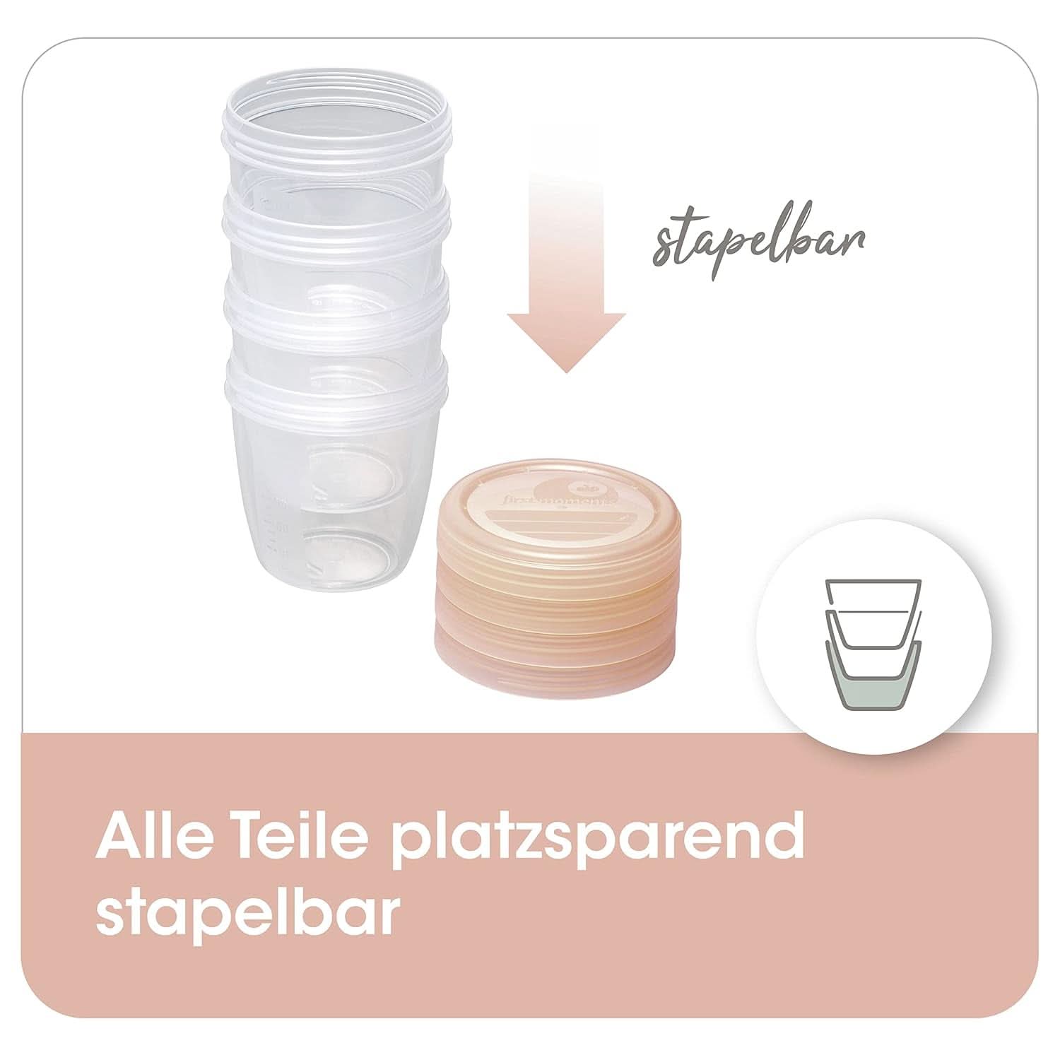 Muttermilchbehälter NIP First Moments 150 ml, 4 Stück: stapelbar und auslaufsicher Zubehör Essen und Stillen Bebe Naty Shop