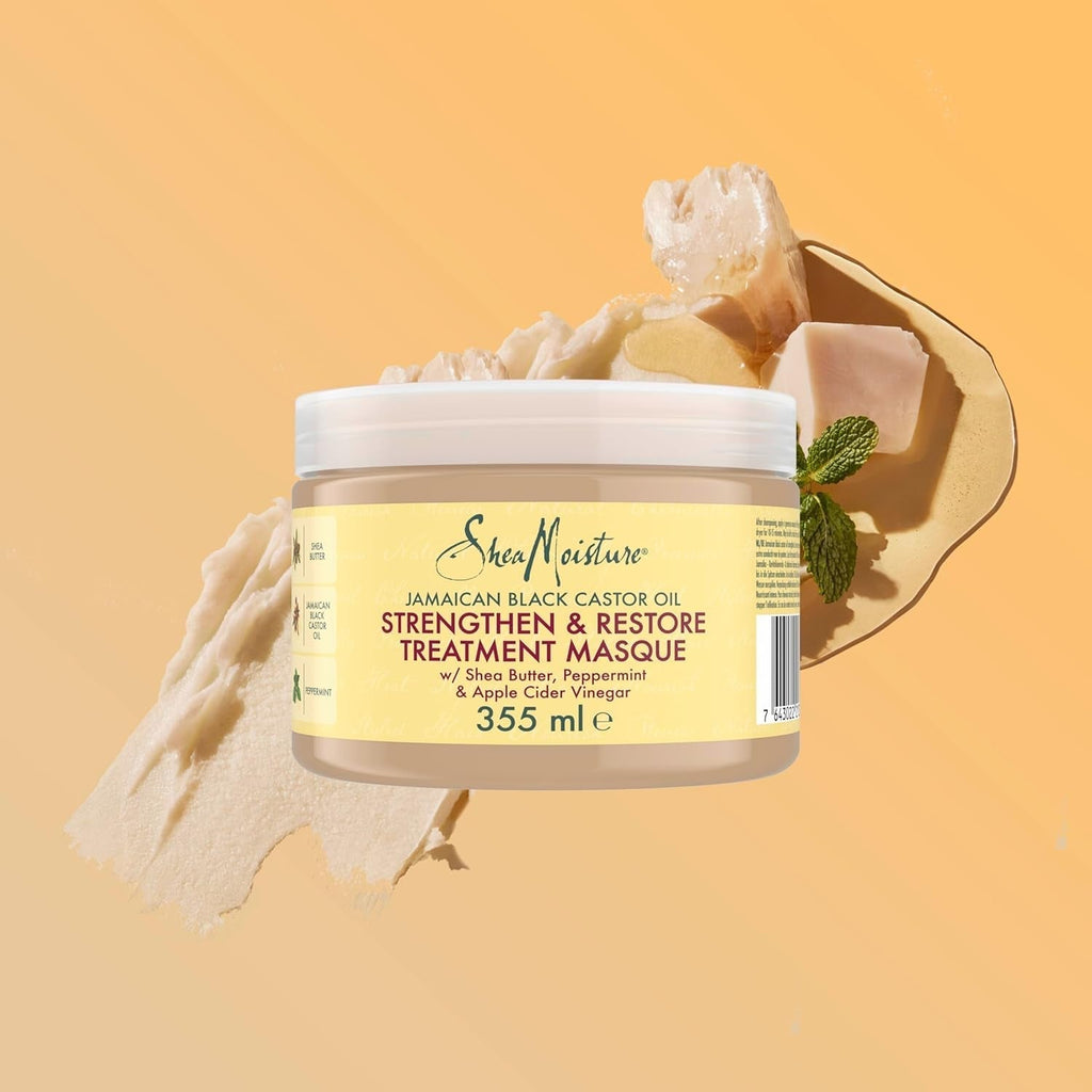 SheaMoisture Jamaican Black Castor Oil mască de păr fără silicon și sulfați Mască de tratament pentru păr Strength&Restore pentru păr natural, prelucrat chimic sau coafat cu căldură 355 ml Masca de par Naty Shop