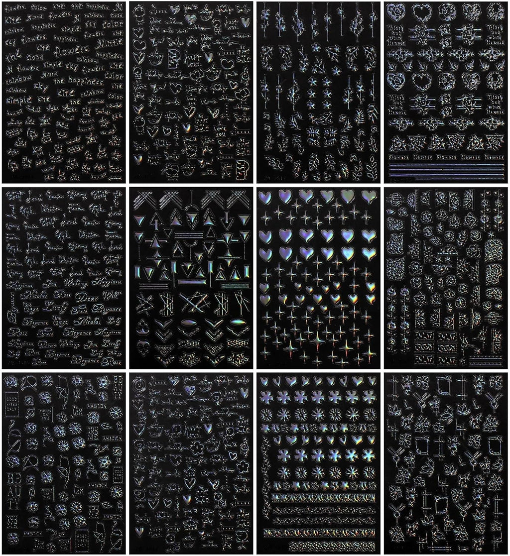 Jmeowio Nagelsticker Aurora Geometrisch 12 Blatt Nail Art Sticker Selbstklebend Nagelaufkleber Bunt Dekoration Nageldesign Zubehör