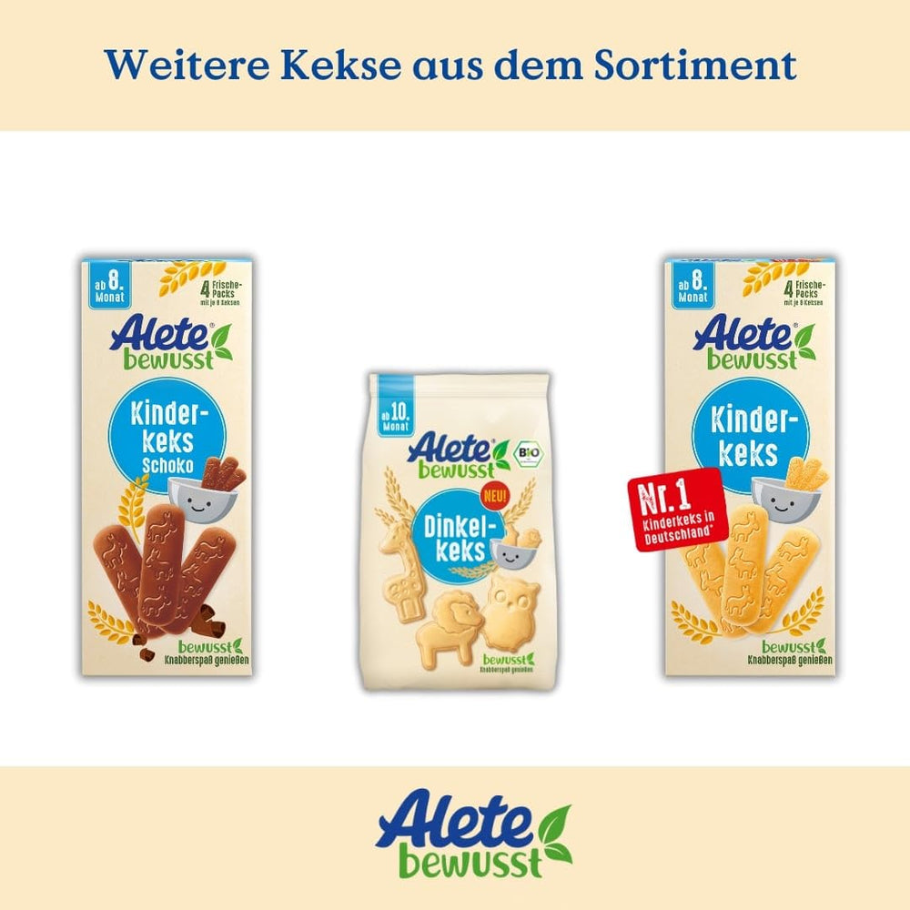 Alete Conscious Babykekse, ab 8 Monaten, Weizenbutterkekse für Babys, praktisch verpackte kleine Snackkekse, perfekt für unterwegs und in der Zeit, 1 x 180 g (2er-Pack)
