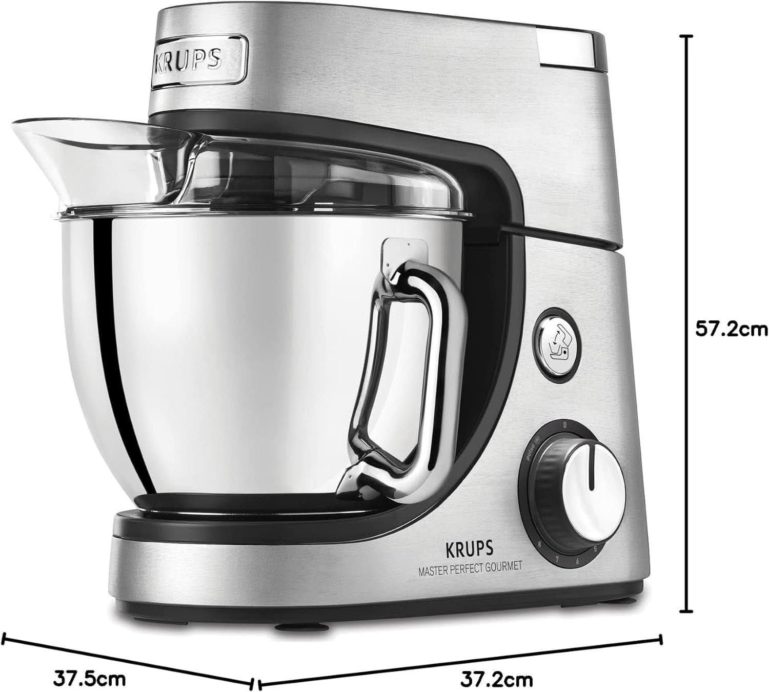 Krups KA631D Master Perfect Gourmet Küchenmaschine | 1100 Watt | 8 Geschwindigkeiten | 4,6-Liter-Edelstahlschüssel | 5 Zubehörteile: Backset, flexible Schüssel, Schneideeinheit | Mutter und Kind aus gebürstetem Edelstahl Naty Shop
