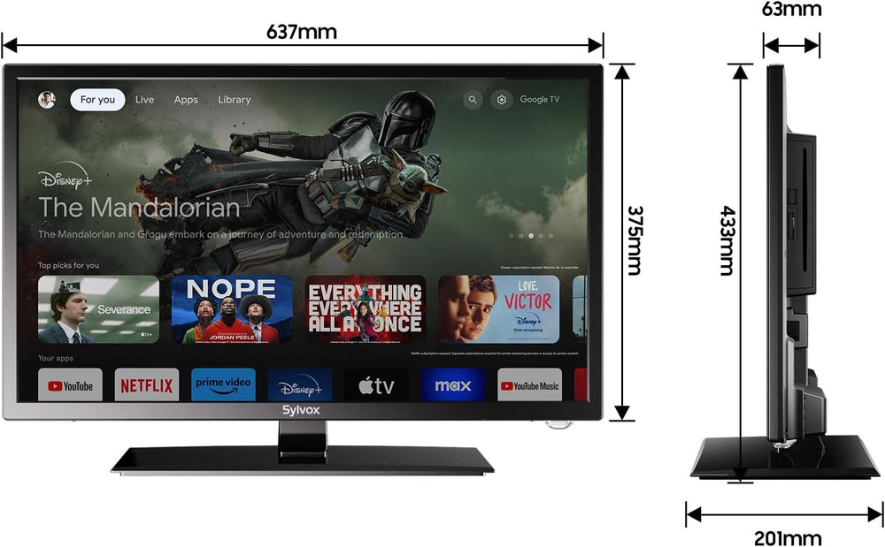 SYLVOX Televizor inteligent Android de 27 de inci pentru autorulote, televizor de călătorie 1080P cu DVD player încorporat, televizor de 12V cu asistent Google, AC/DC, difuzoare HiFi, tuner triplu, HDMI USB, televizor pentru rulote