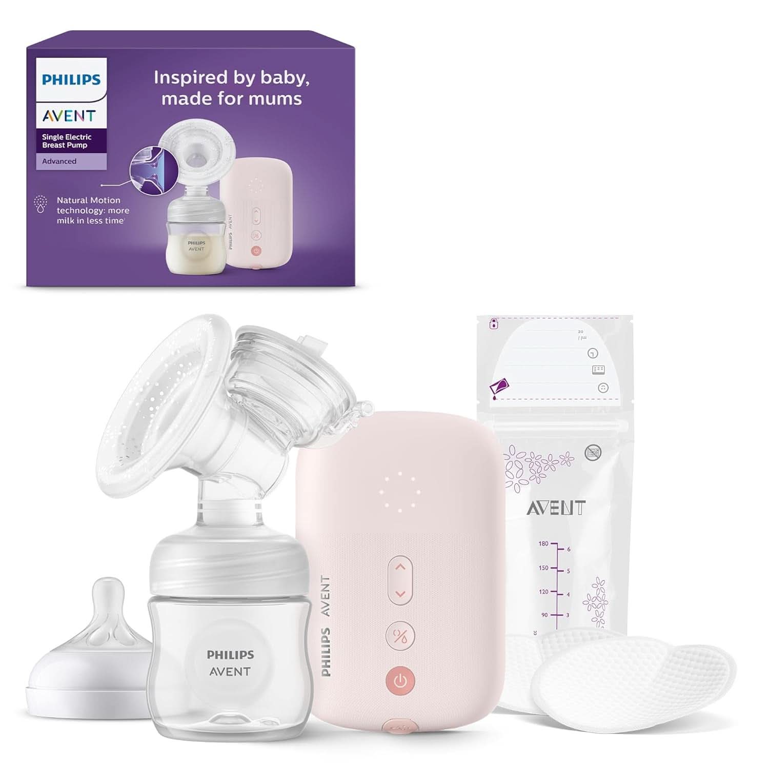 Individuelle elektronische Milchpumpe Philips Avent – mit Natural Motion-Technologie, komfortablem Silikonkissen, Zubehör, Ernährung und Stillen, Bebe Naty Shop Scf395/31