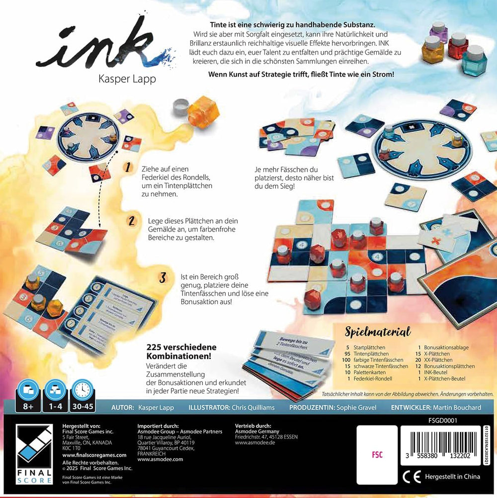 Asmodee, Ink, Final Score Games, Strategie- und Kunstfamilienspiel, 1 bis 4 Spieler, ab 8 Jahren, 30 bis 45 Min., deutsche Version