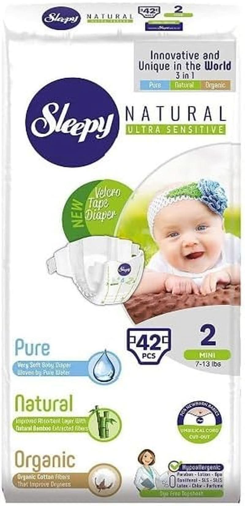 SOHO, Scutece pentru copii, fabricate din bumbac organic și extract de bambus, confort și senzatie de uscat Mama si Copilul Naty Shop 2 (126 buc)