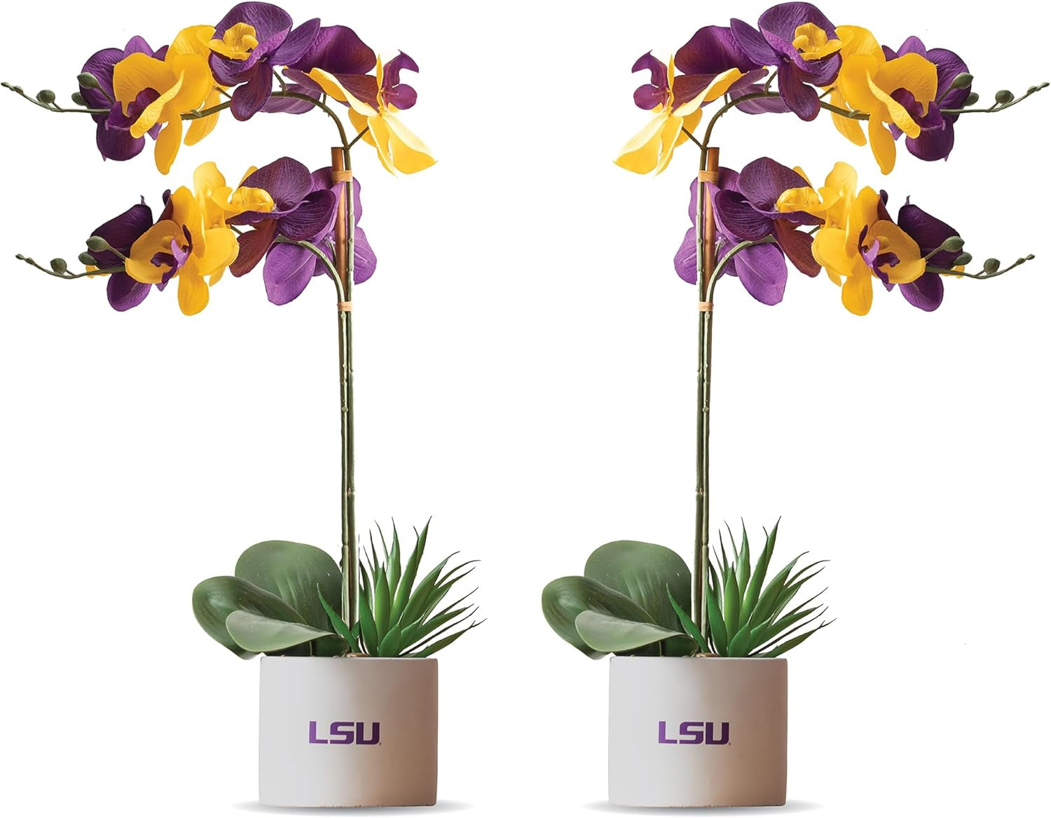 LSU Orchidee Pflanze 2Er Set - LSU Faux Orchidee Pflanze, LSU Geschenke Für Männer, LSU Geschenke Für Frauen, LSU Geschenke, Louisiana University Dekorationen, Bürozubehör Für Männer, Schreibtischsets